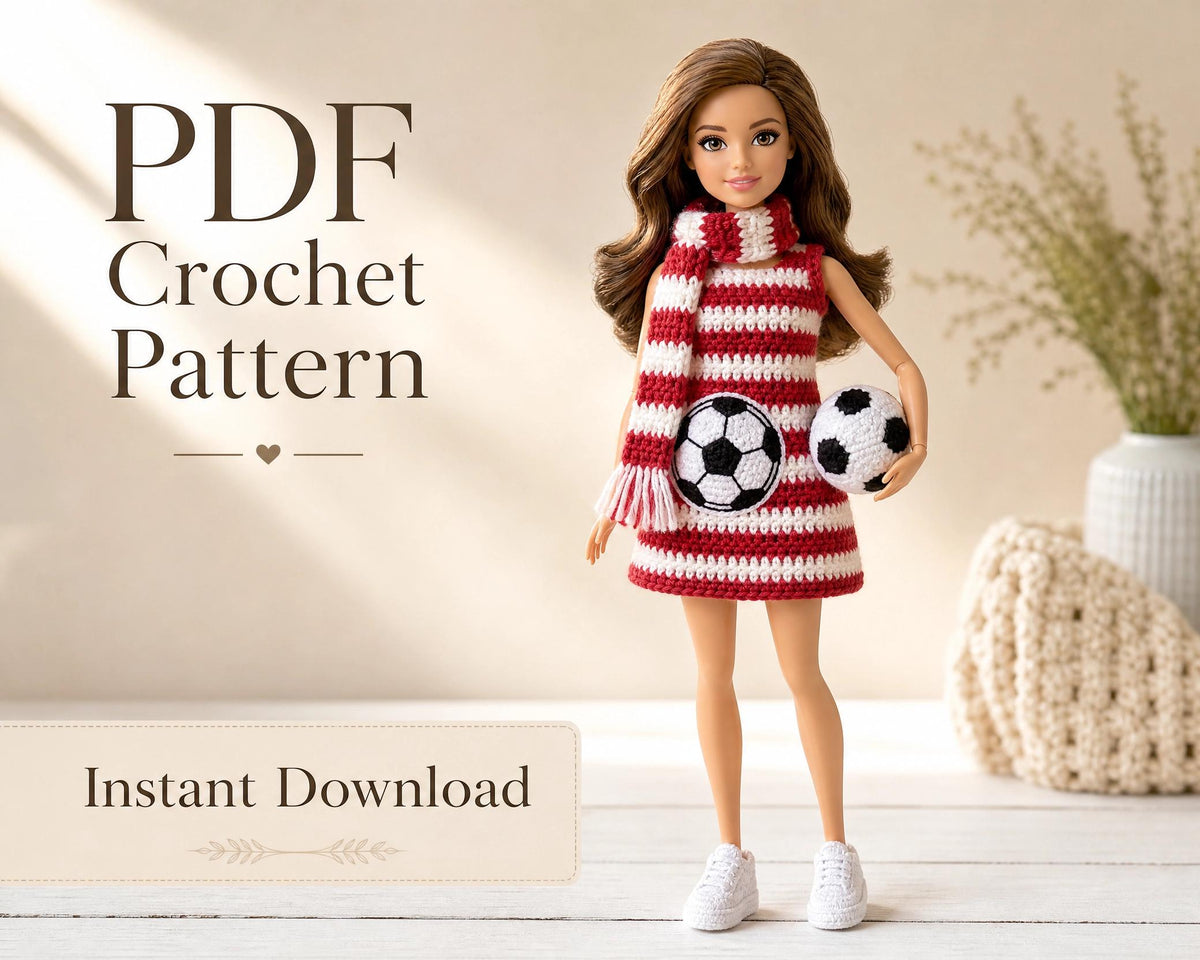 Crochet Doll Clothes Pattern, 11.5" Fashion Doll Game Day Outfit (PDF Download)