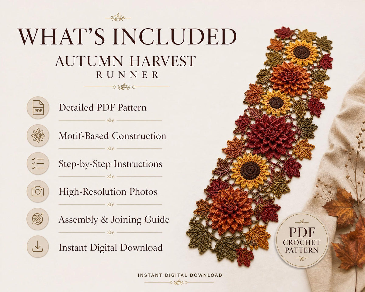 Autumn Harvest Table Runner Crochet Pattern | Beginner Friendly Motif | Fall Decor Thanksgiving Centerpiece