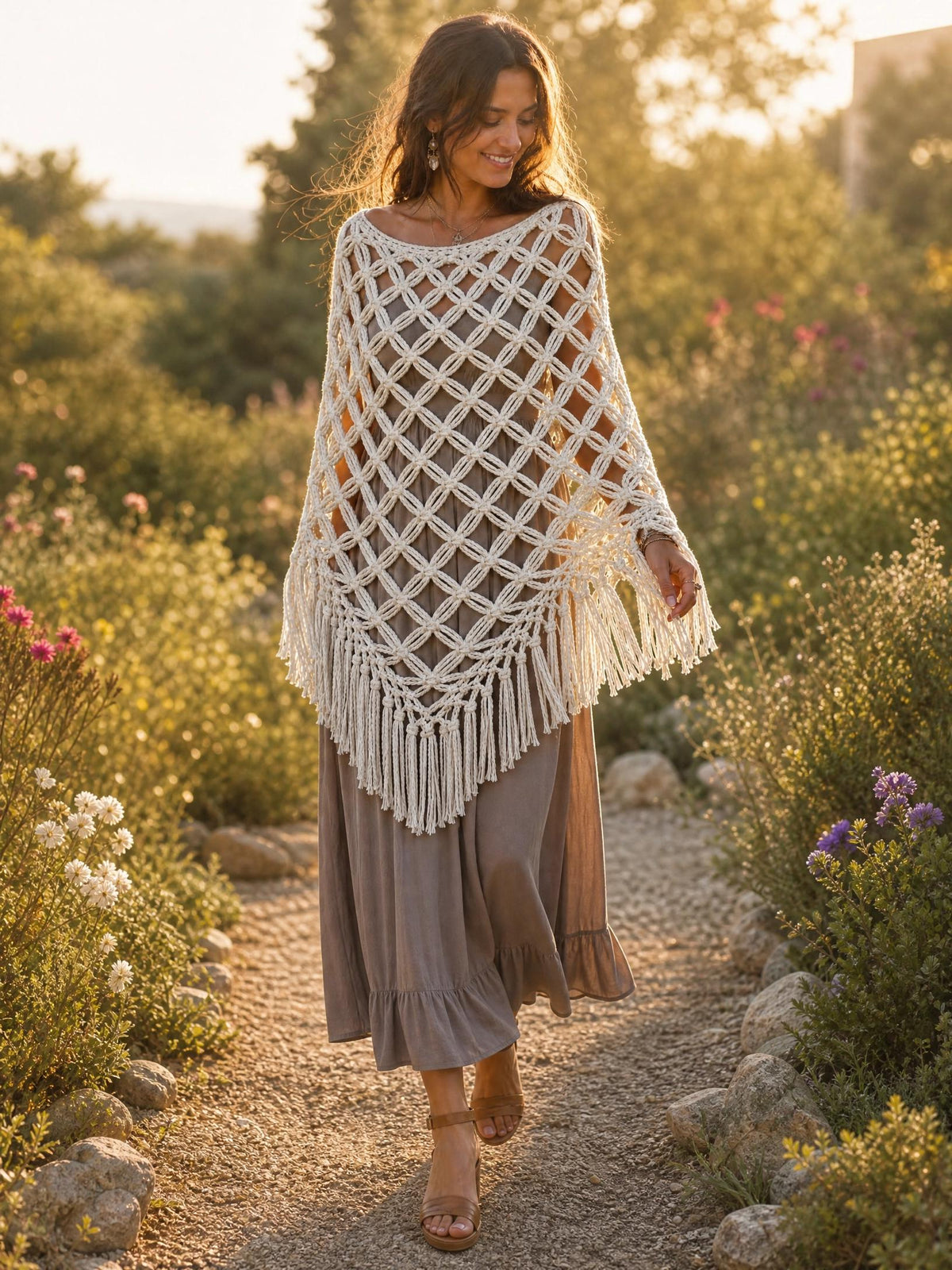 Diamond Lattice Poncho Crochet Pattern | Boho Open Weave (PDF Download)