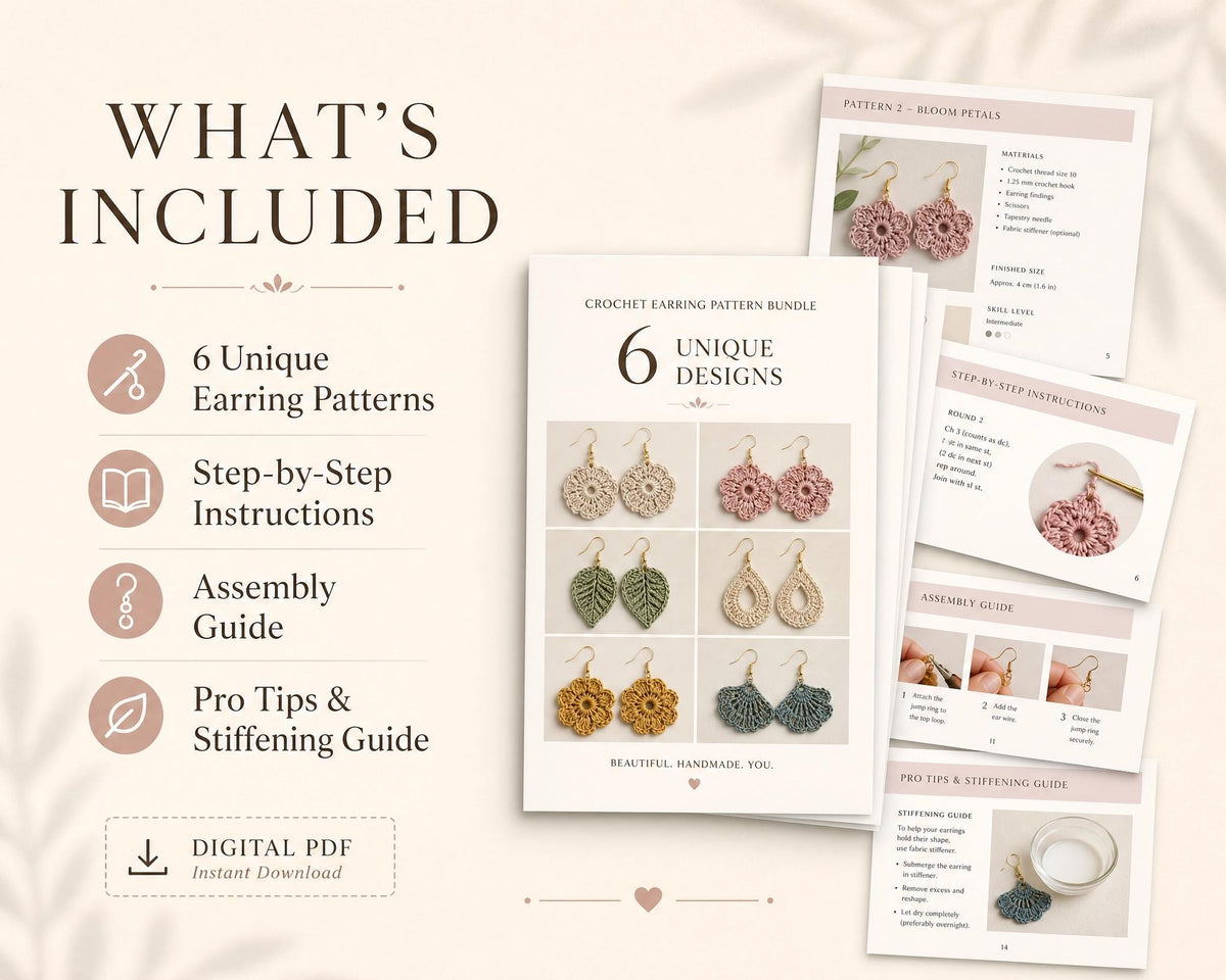 6-in-1 Crochet Earring Patterns Bundle** | Mini Flower Lace Jewelry PDF | Instant Download