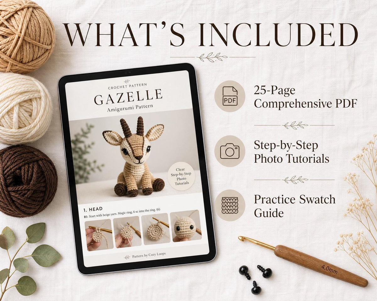 Beginner Crochet Baby Gazelle Amigurumi Pattern, Step-by-Step Tutorial (PDF Download)