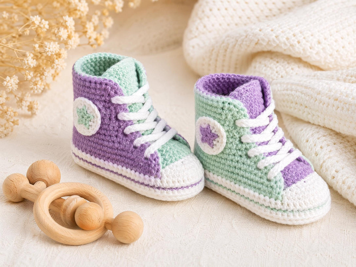 Pastel High-Top Sneaker Booties Crochet Pattern - Beginner-Friendly Mirrored Design (PDF)