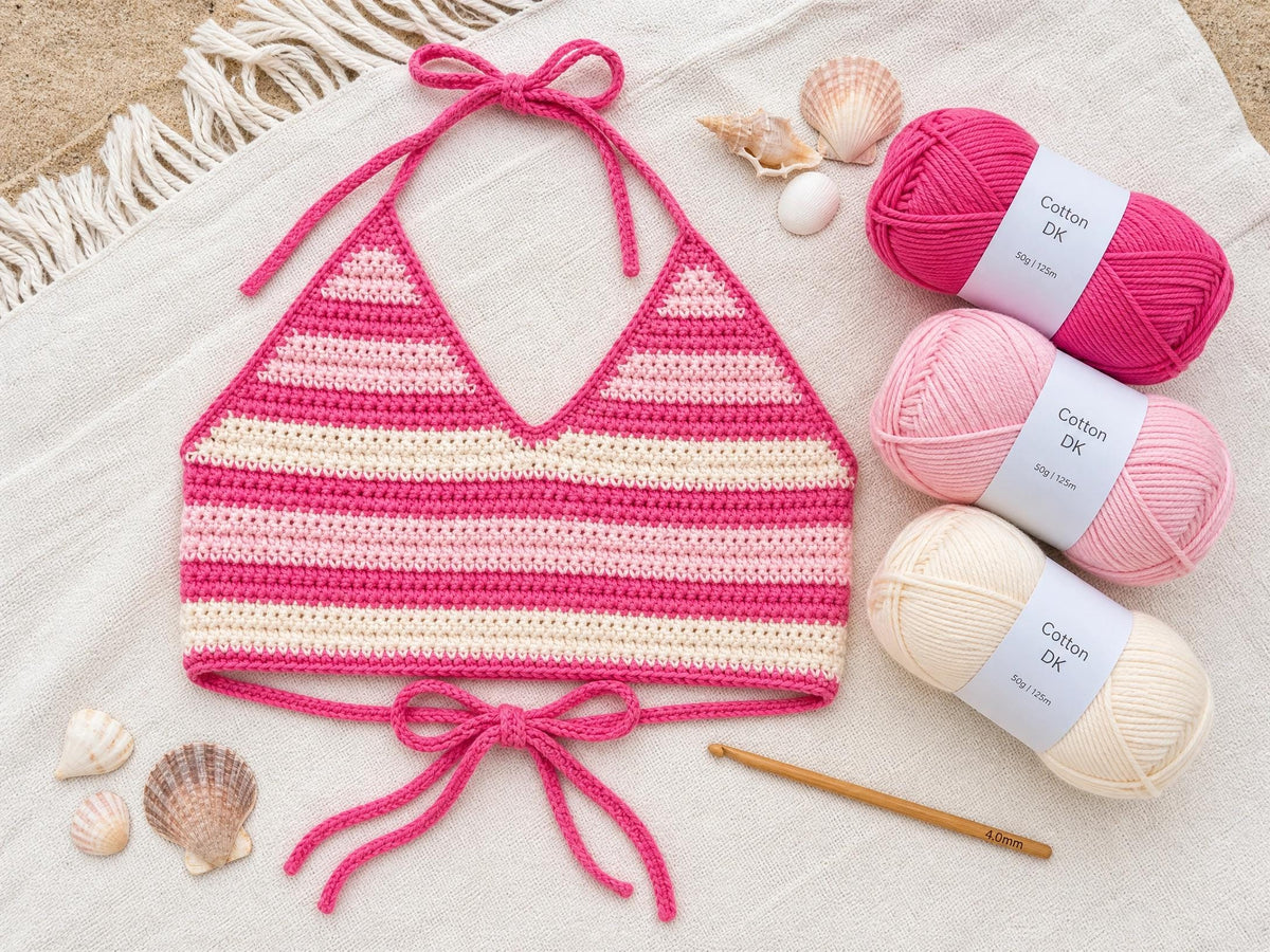 Striped Halter Crop Top Crochet Pattern - Beginner Friendly PDF