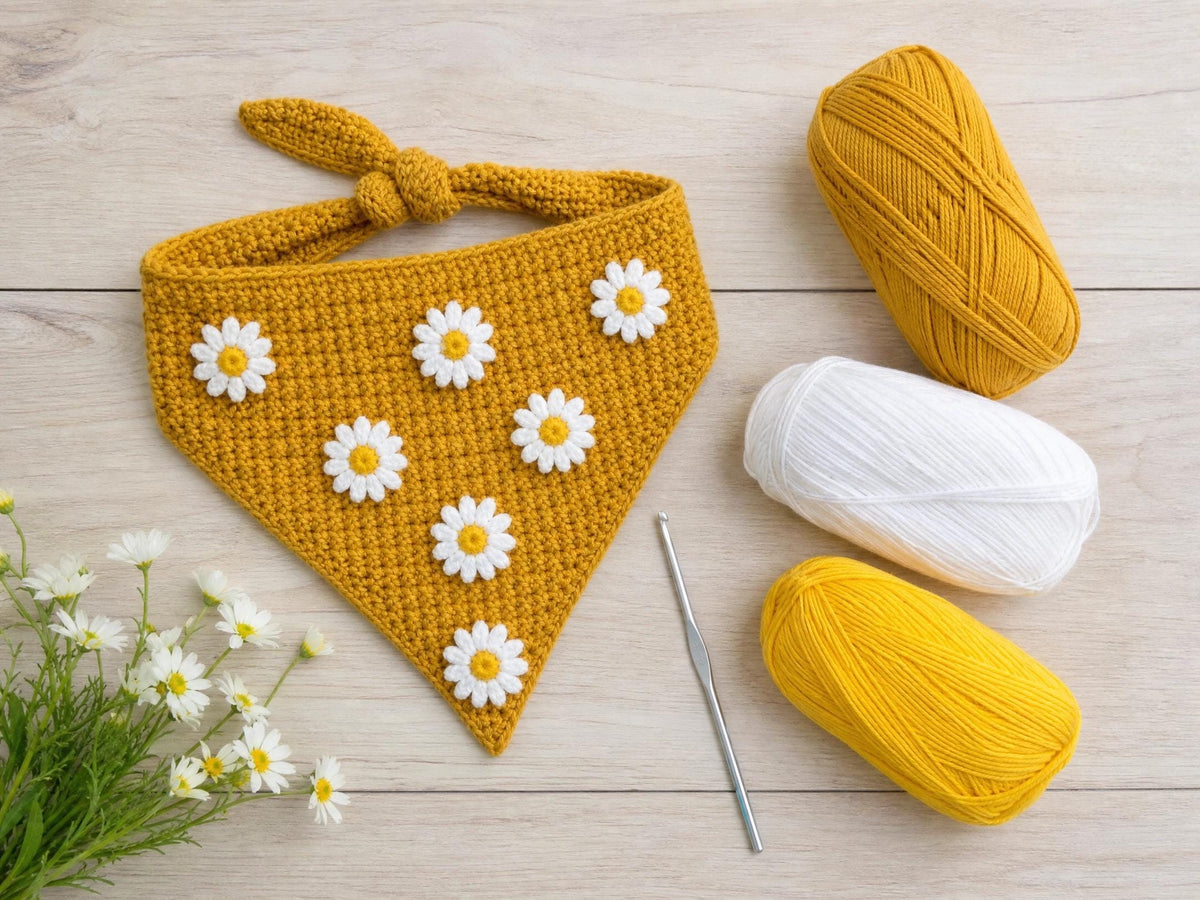 Daisy Dog Bandana Crochet Pattern – Adjustable Pet Accessory PDF (Digital Download)