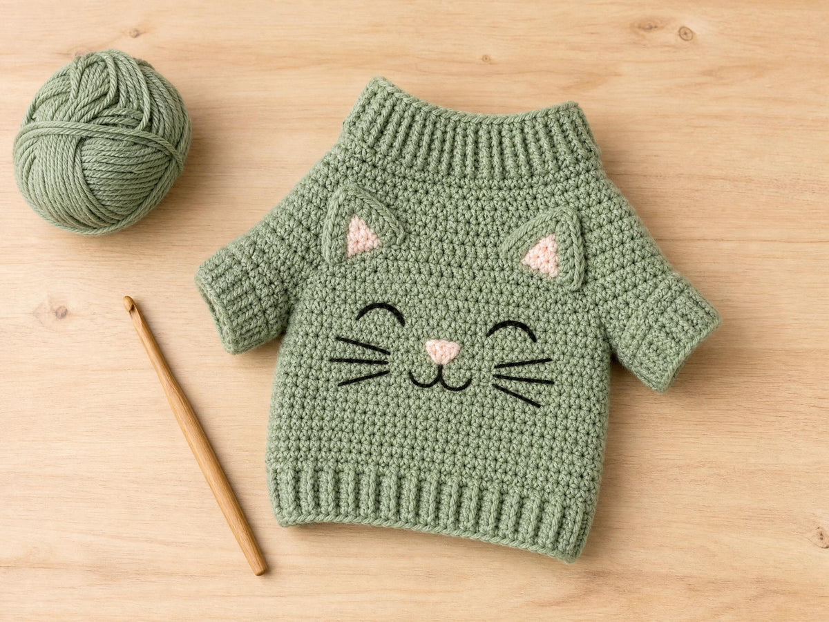 Milo Kitten Sweater Crochet Pattern – Beginner Friendly Cat Clothes PDF (Digital Download)