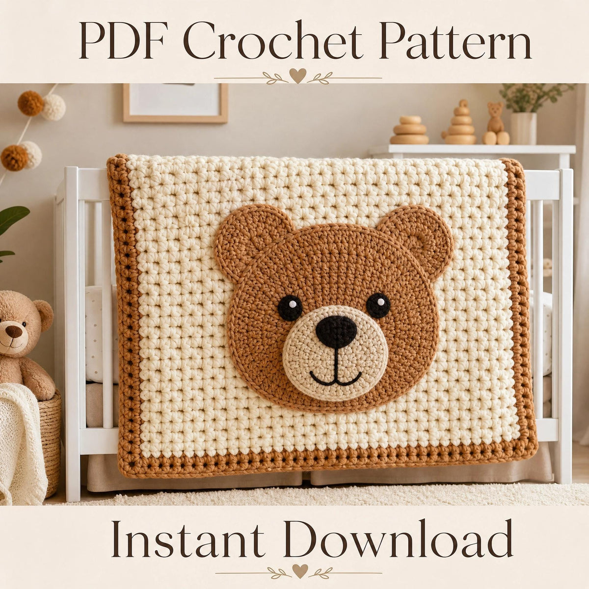 Teddy Bear Crochet Blanket Pattern | Chunky 3D Bear Applique, Baby Afghan (PDF Download)