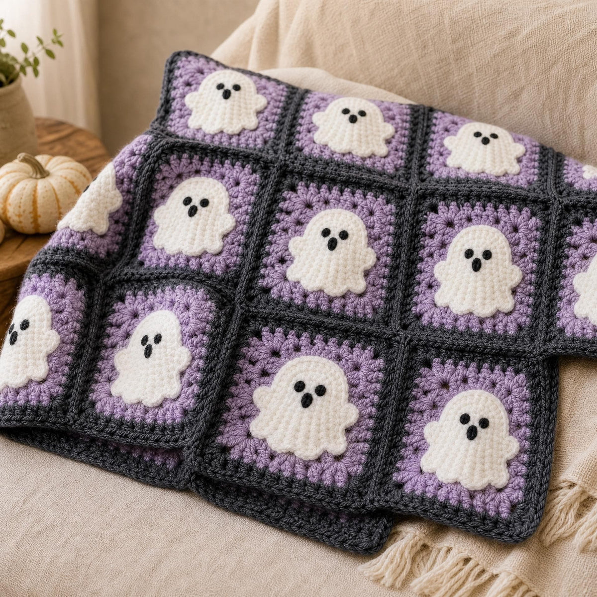 Beginner Ghost Granny Square Crochet Pattern | Halloween Applique (PDF)