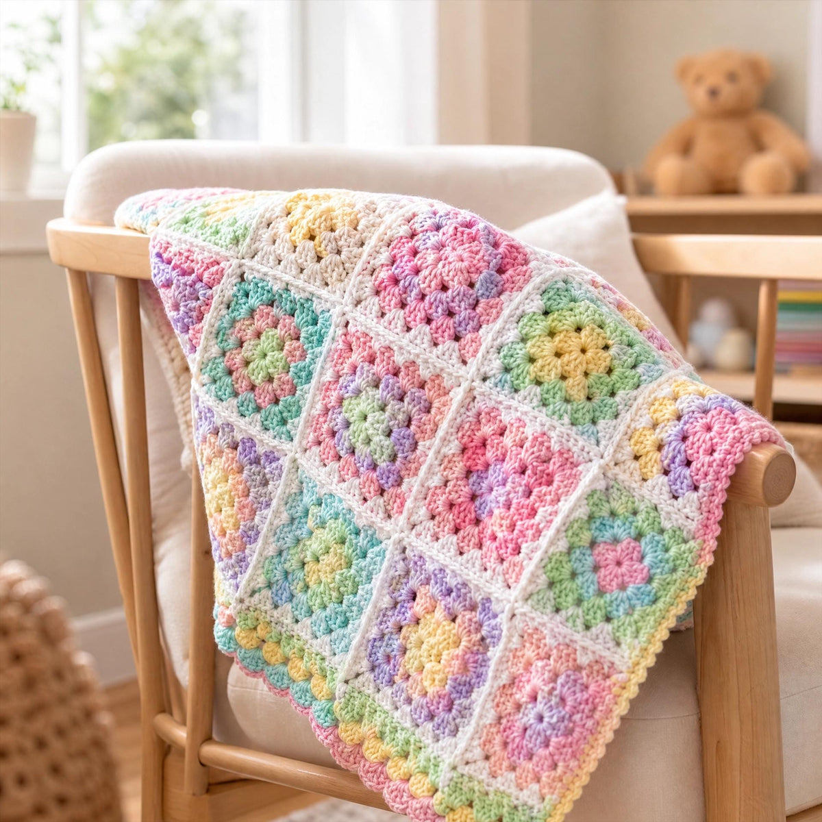 Rainbow Granny Square Baby Blanket Crochet Pattern | Beginner PDF | Scrappy Afghan