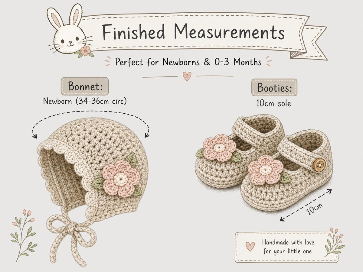 Bunny Baby Bonnet Booties Crochet Pattern, Newborn Photo Prop, Beginner PDF