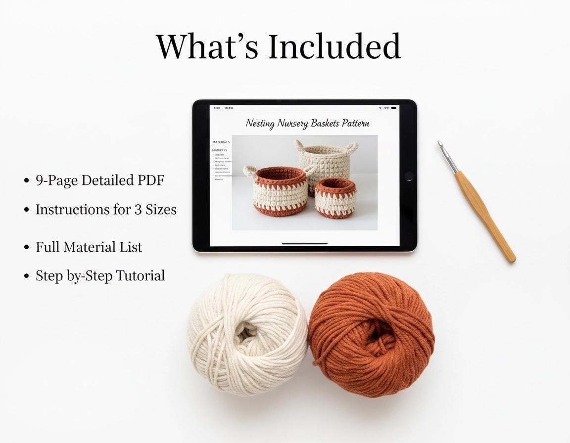 Nesting Nursery Baskets Crochet Pattern - Beginner PDF - Storage Bins - Instant Download