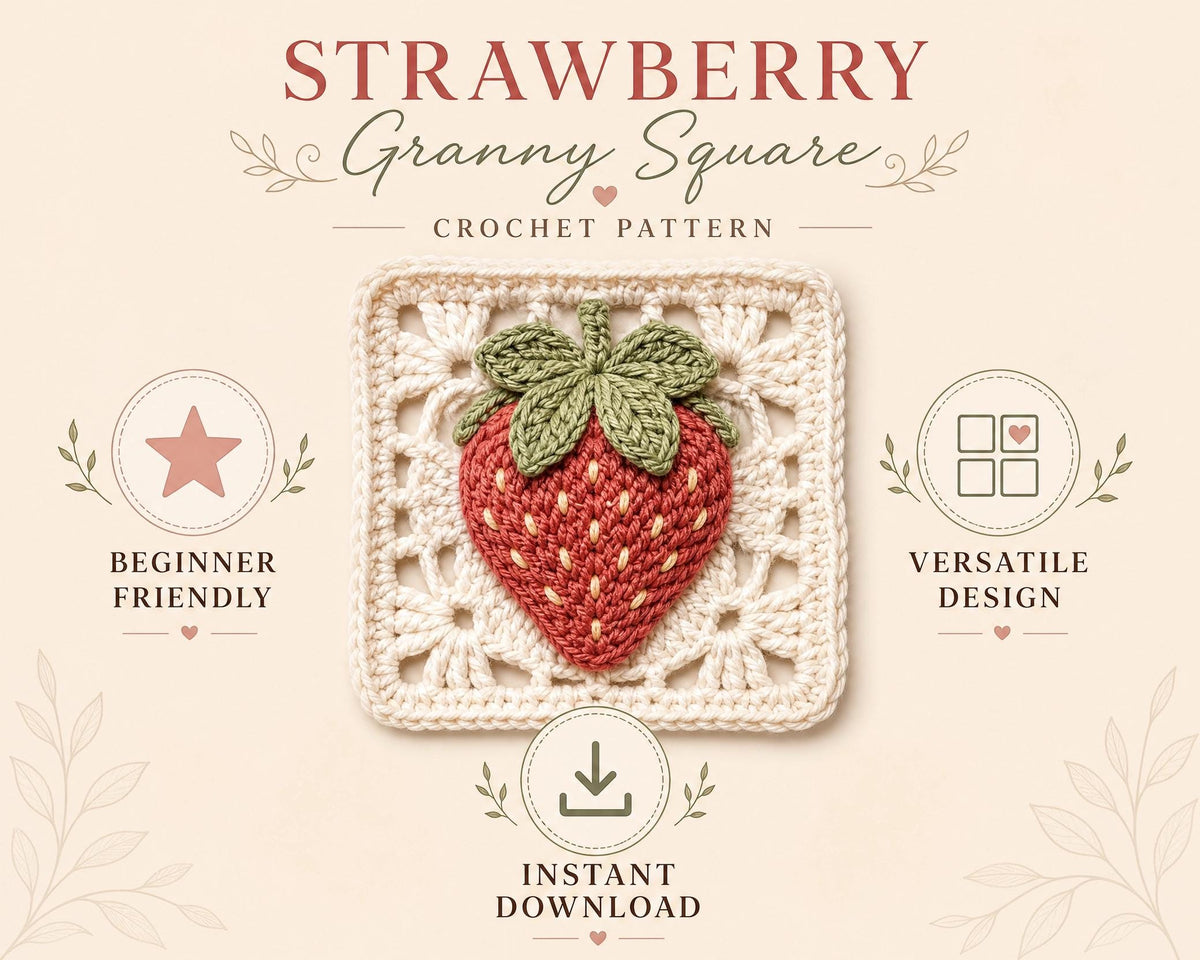 Strawberry Granny Square Crochet Pattern, Beginner Friendly PDF (Instant Download) + VIDEO