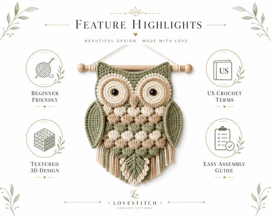 Crochet Owl Wall Hanging Pattern, Boho Nursery Decor, Woodland Art PDF (Digital Download)