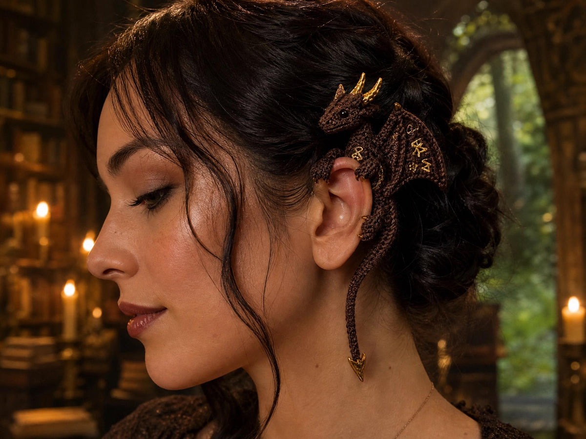 Crochet Dragon Ear Cuff Pattern | Fantasy Amigurumi Jewelry Tutorial (PDF Download)