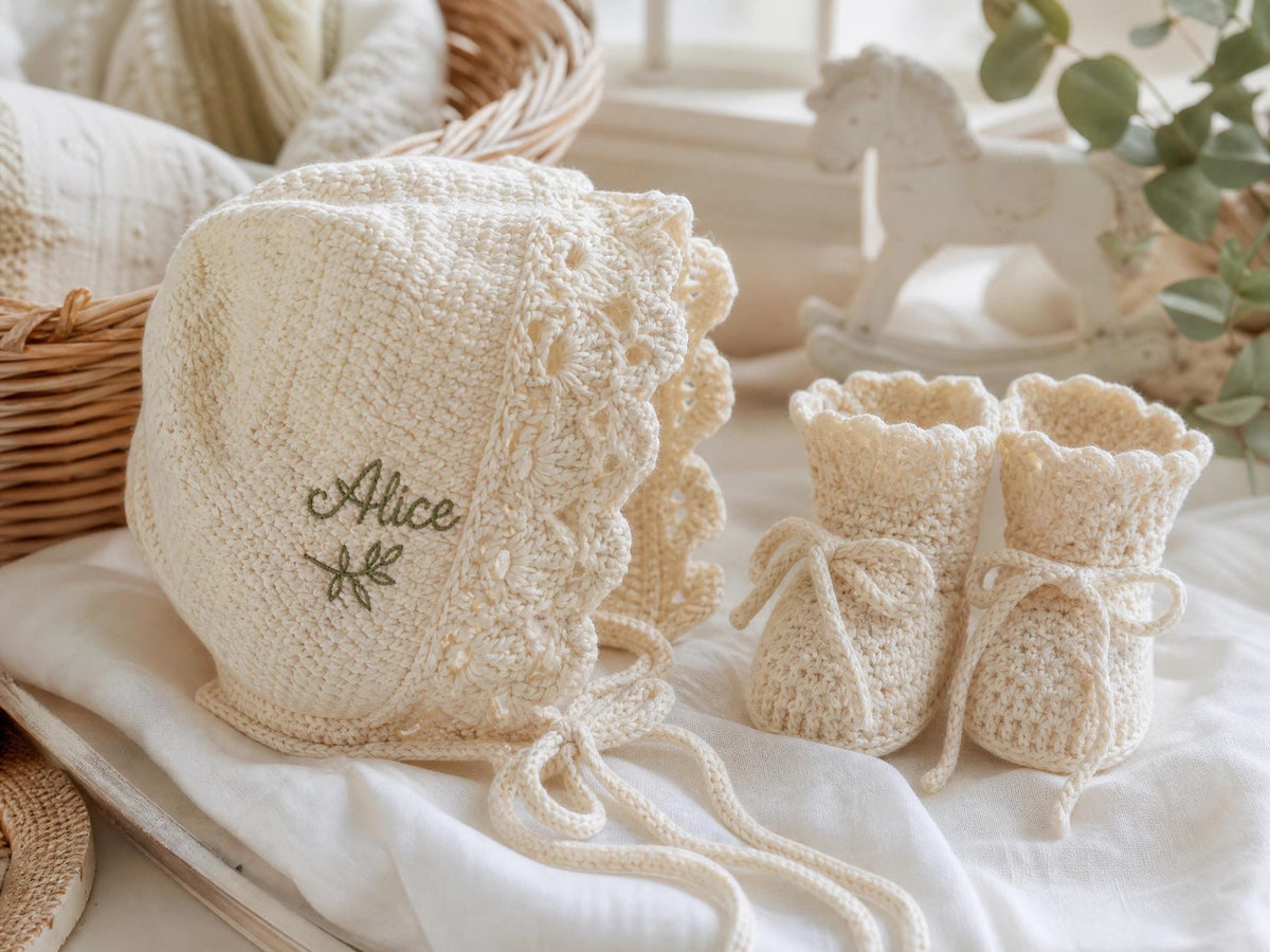Alice Vintage Baby Bonnet and Booties Crochet Pattern – Heirloom Newborn Set (PDF Pattern)