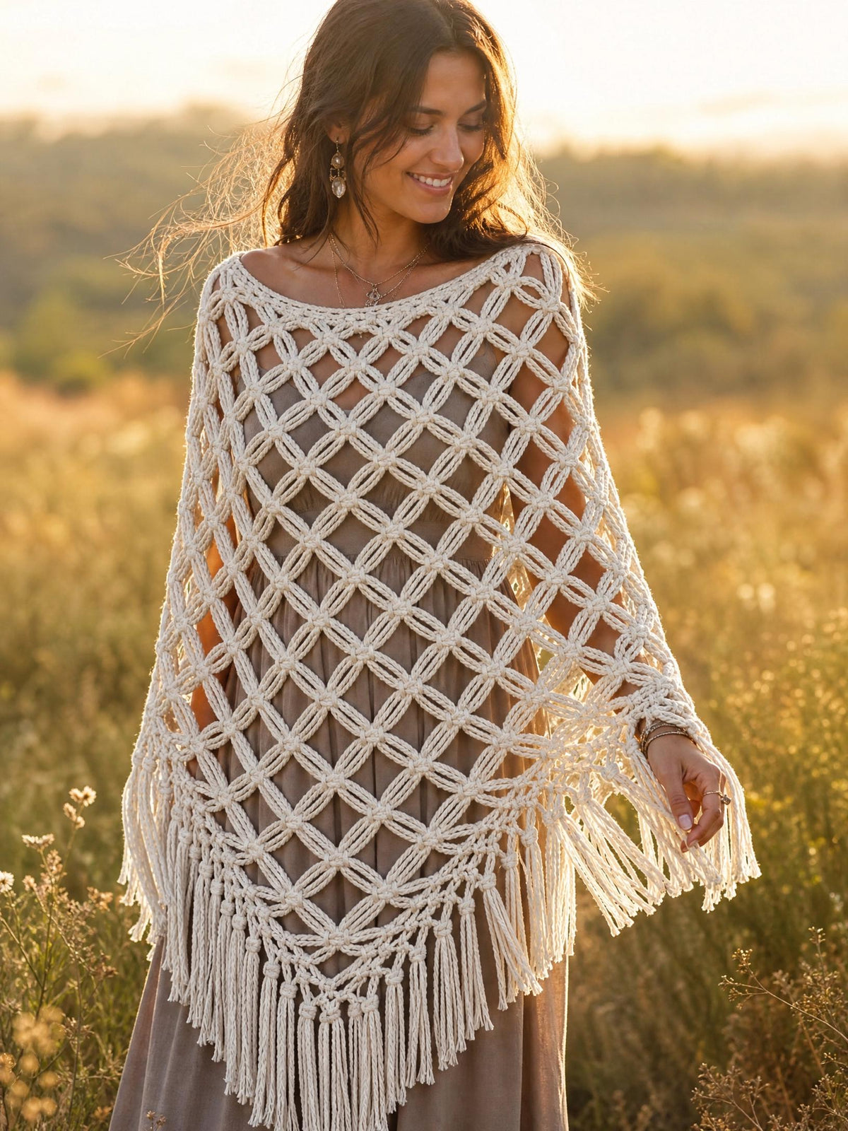 Diamond Lattice Poncho Crochet Pattern | Boho Open Weave (PDF Download)