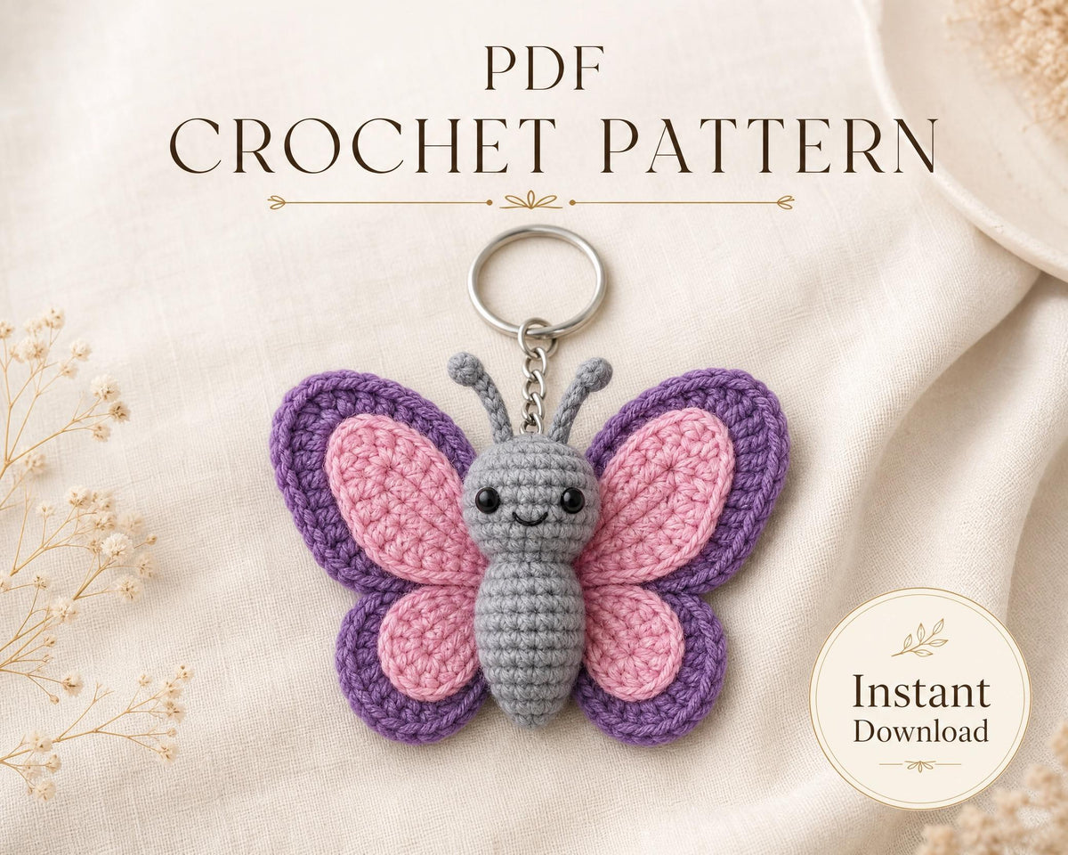 Butterfly Keychain Crochet Pattern PDF, + VIDEO , Amigurumi Butterfly, Beginner Friendly, Bag Charm, Instant Download
