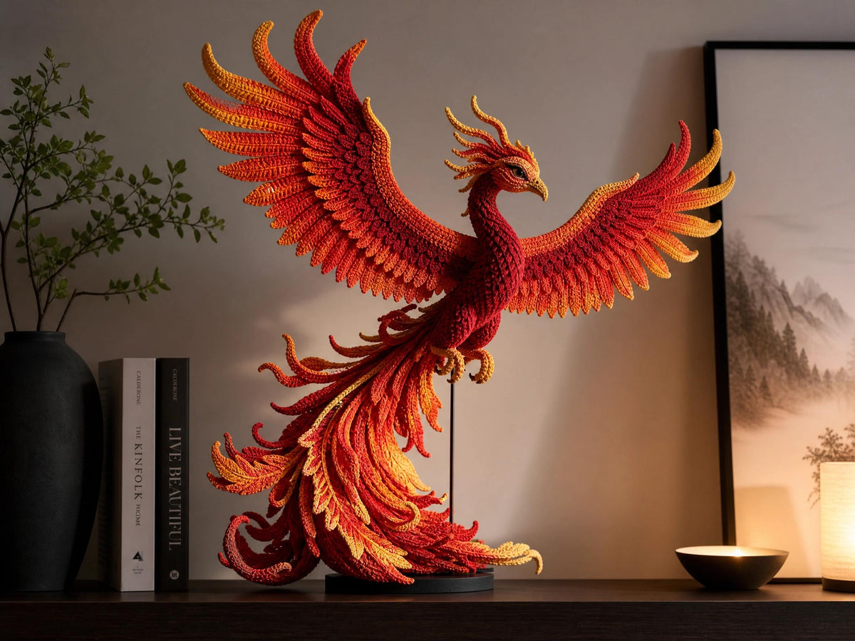 Phoenix Rising Amigurumi Crochet Pattern | Posable Firebird, Gradient Feathers (Digital Download)