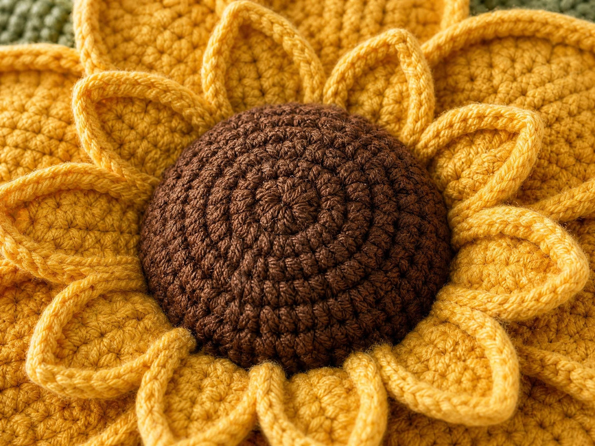 Crochet Sunflower Pillow Pattern | 3D Layered Flower Cushion Tutorial (PDF)