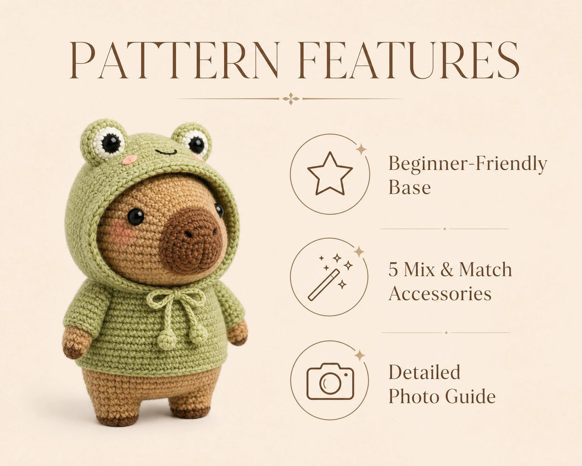 Capybara Crochet Pattern Bundle | Amigurumi Animal PDF, Kawaii Plushie DIY, Mix & Match Accessories