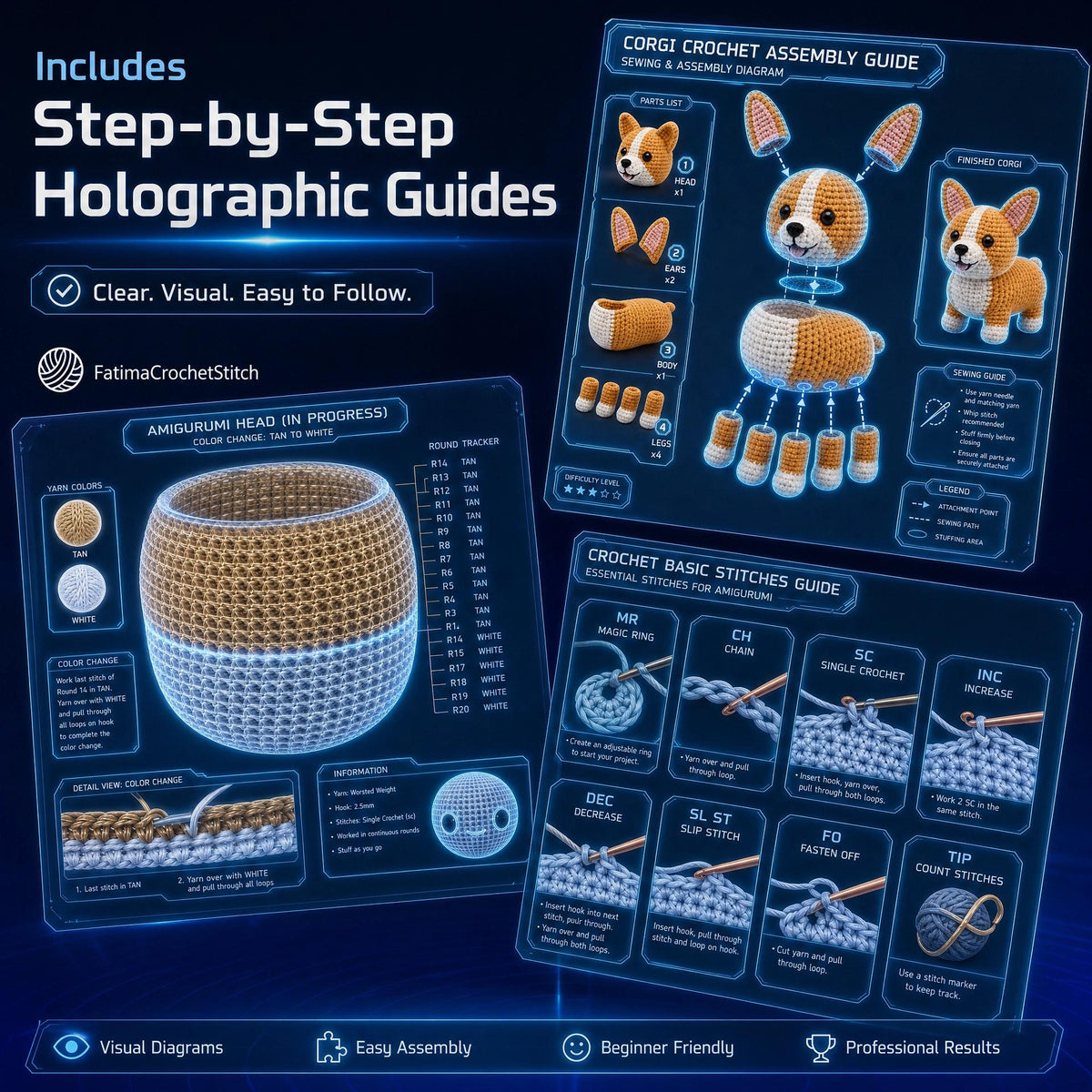 Beginner Friendly Corgi Amigurumi Crochet Pattern, Dog Tutorial (PDF Download)