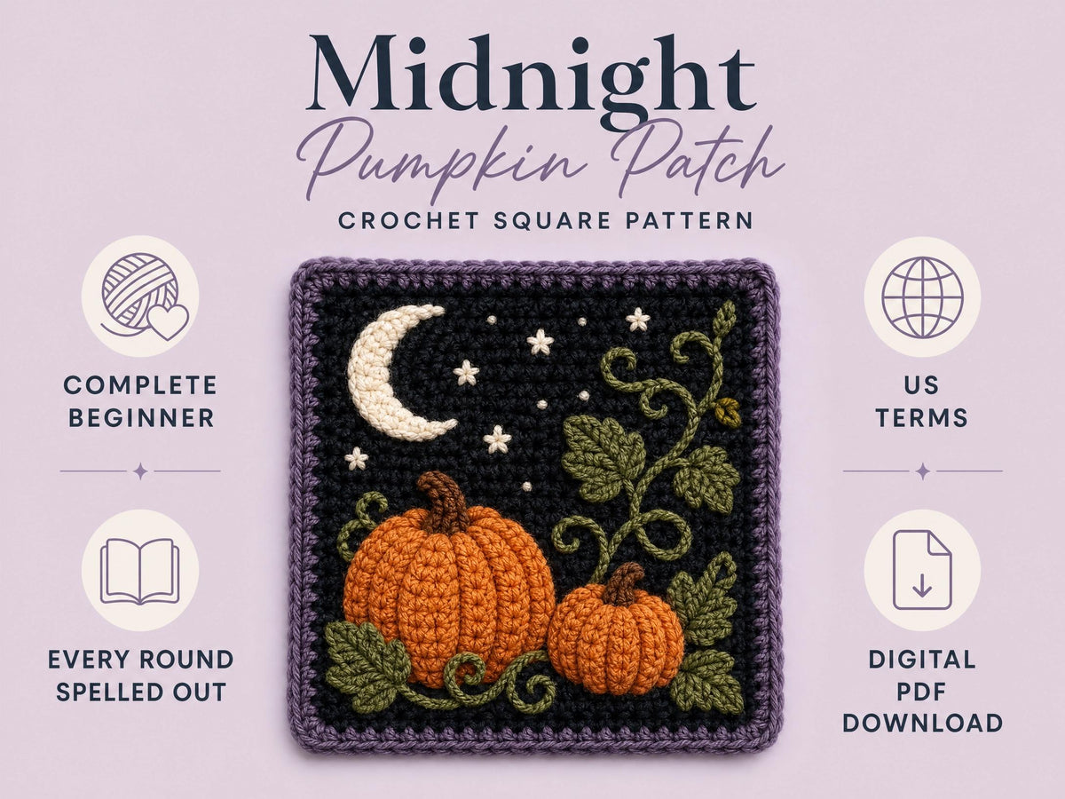 Midnight Pumpkin Patch Crochet Square Pattern | Beginner Friendly Fall Decor (PDF Download)