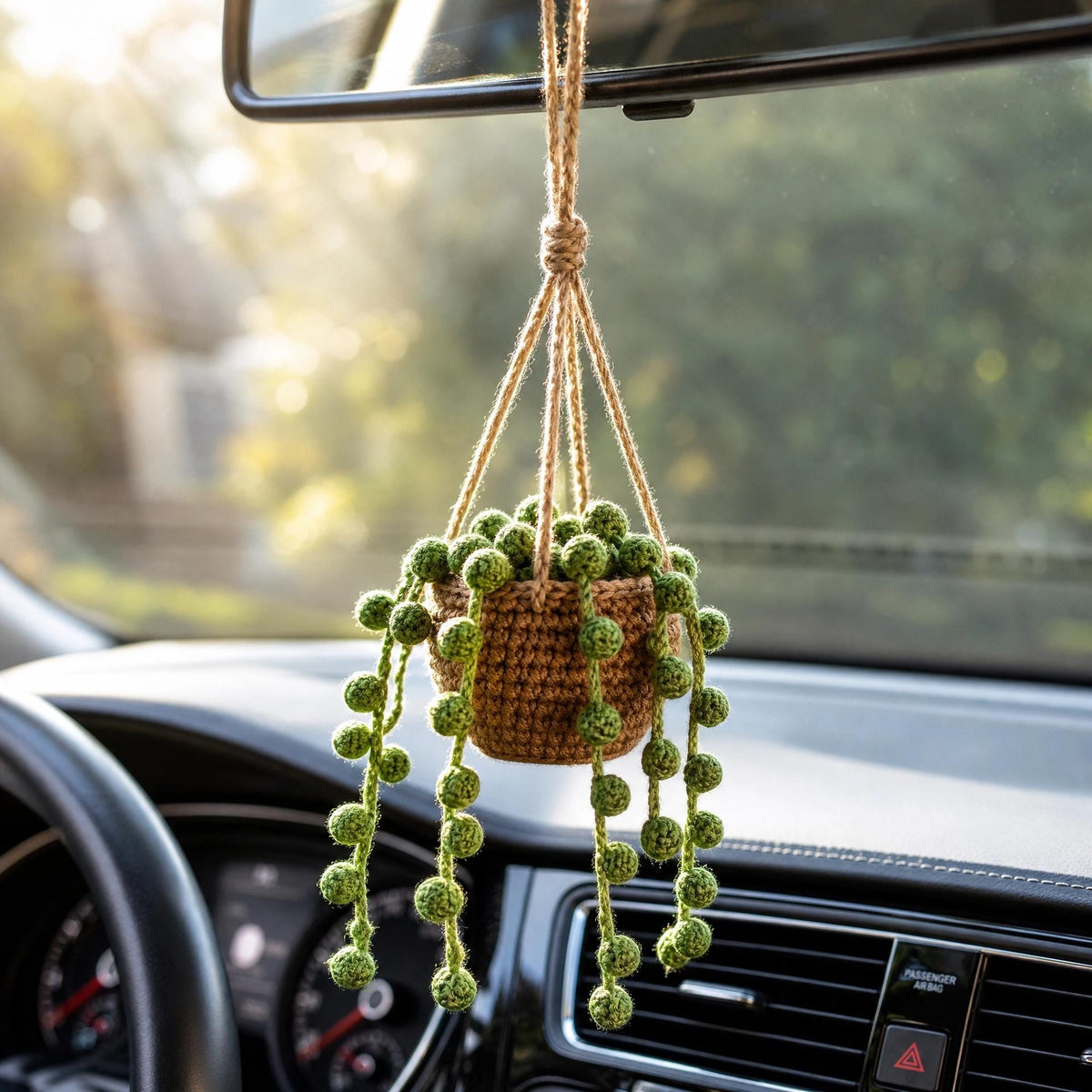 Crochet String of Pearls Car Charm Pattern | Beginner Friendly Hanging Planter (Digital Download)