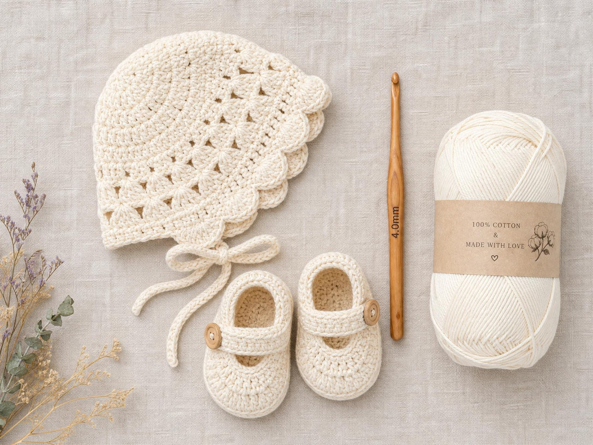 Alice Vintage Baby Bonnet and Booties Crochet Pattern – Heirloom Newborn Set (PDF Pattern)