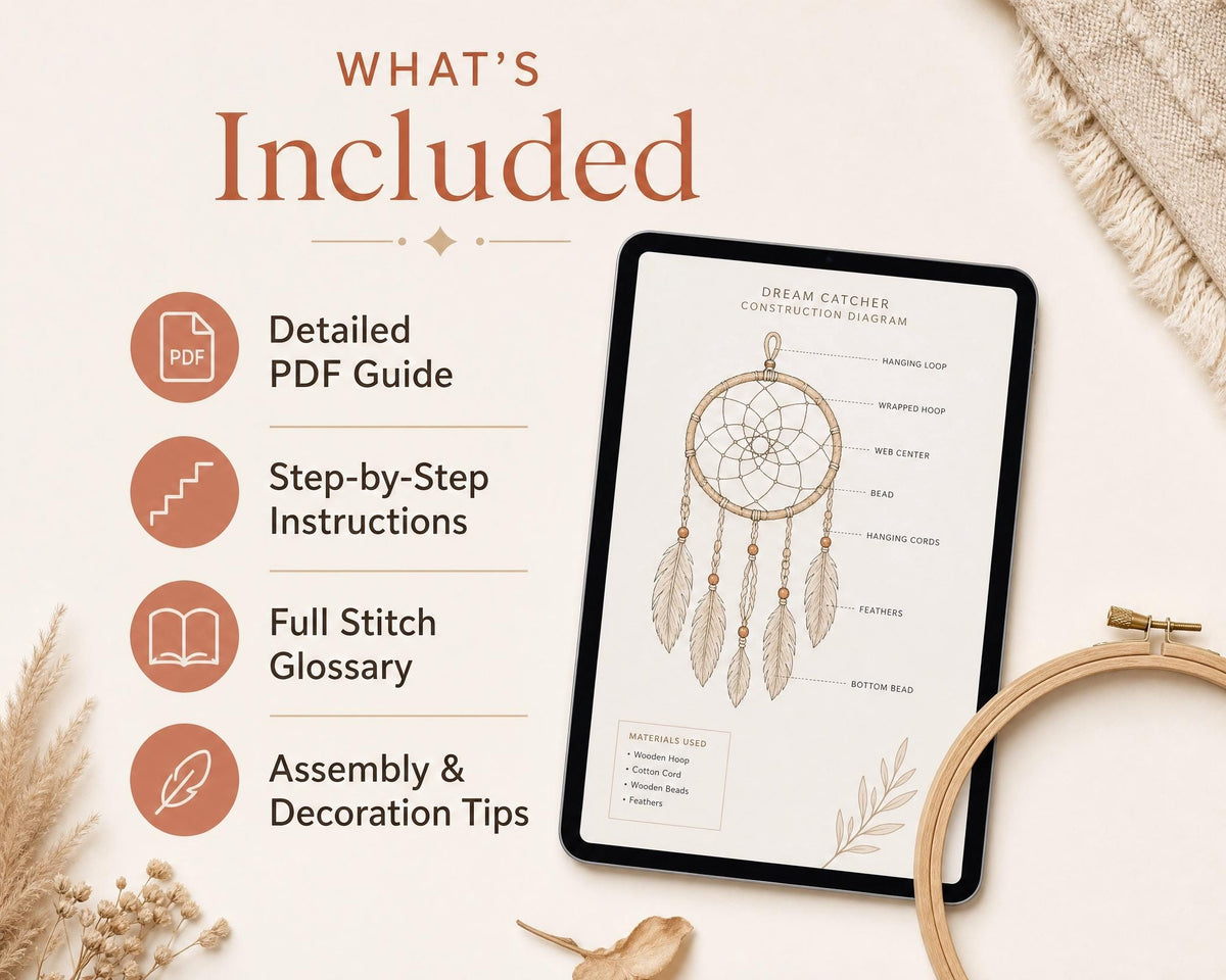 Boho Crochet Dream Catcher Pattern, Large Lace Doily Dreamcatcher PDF, Wooden Hoop Wall Decor, Terracotta Cream + 60 Macrame Knot Patterns