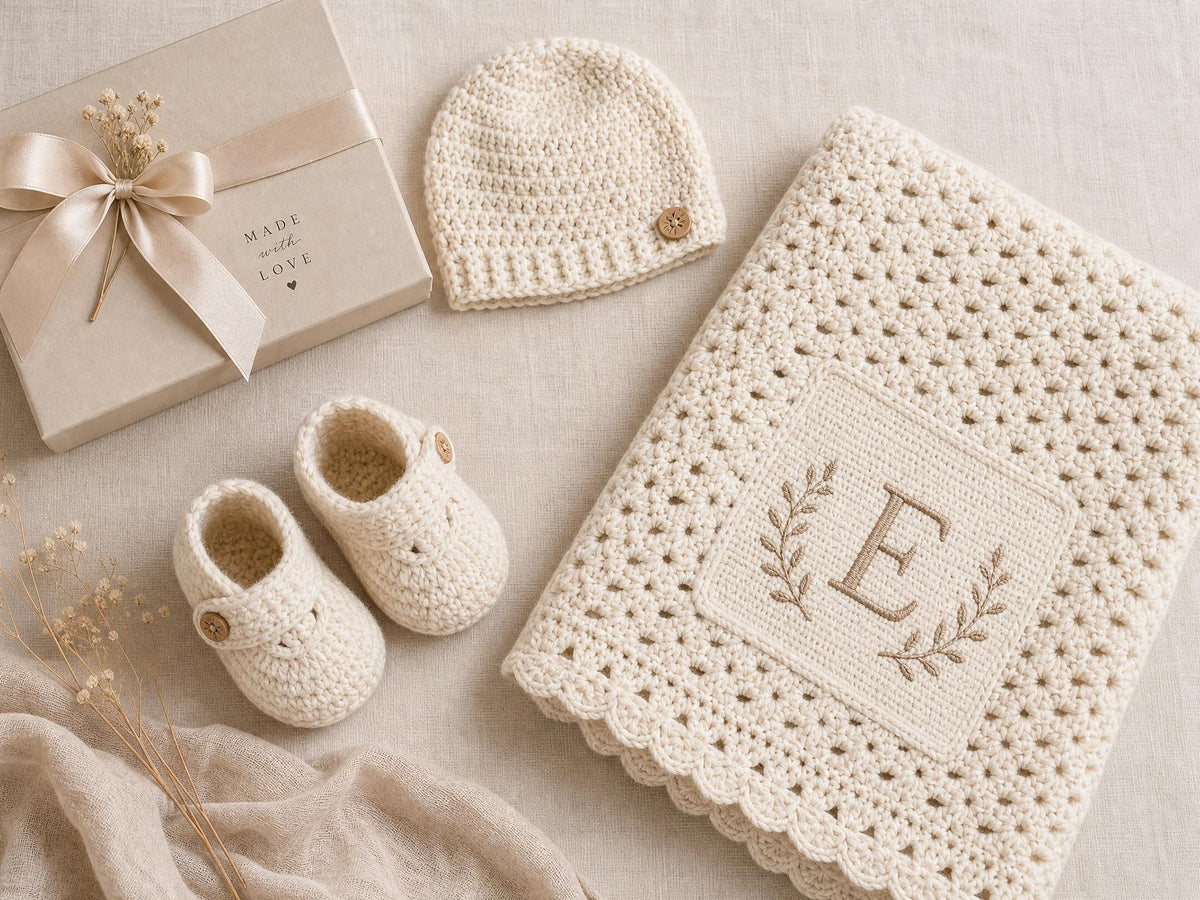 Crochet Baby Gift Set Pattern | Chunky Beanie, Booties, Blanket (PDF Download)