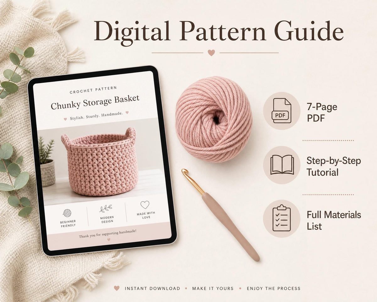 Crochet Basket Pattern | Beginner Friendly Storage, Two-Tone Bow (PDF Download)