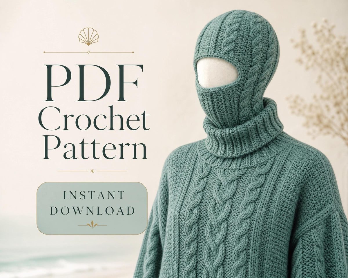 Lichen Cables Balaclava Sweater Crochet Pattern | Chunky Faux Cable Co-Ord Set (PDF Download)