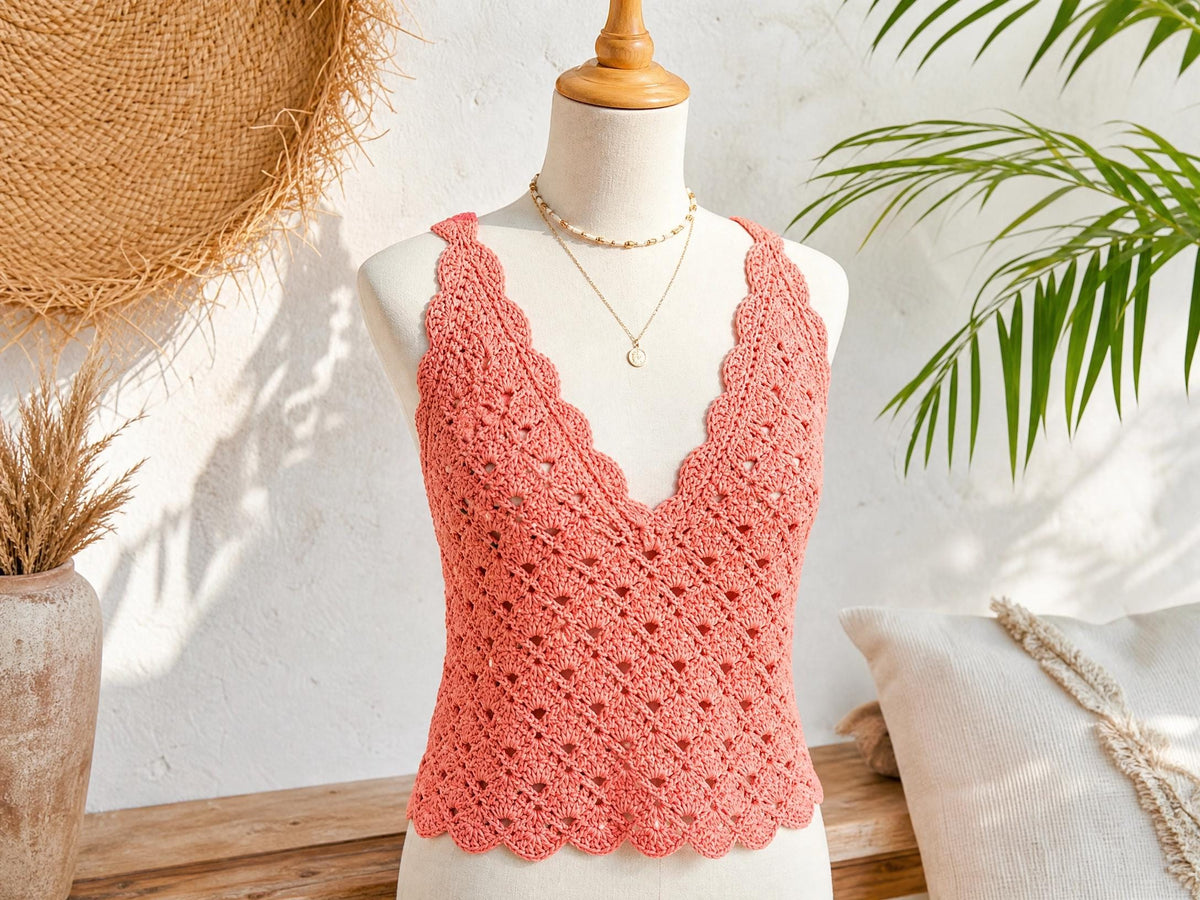 Crochet Bikini Crop Top Pattern | Shell Stitch Halter PDF (Beginner Friendly)