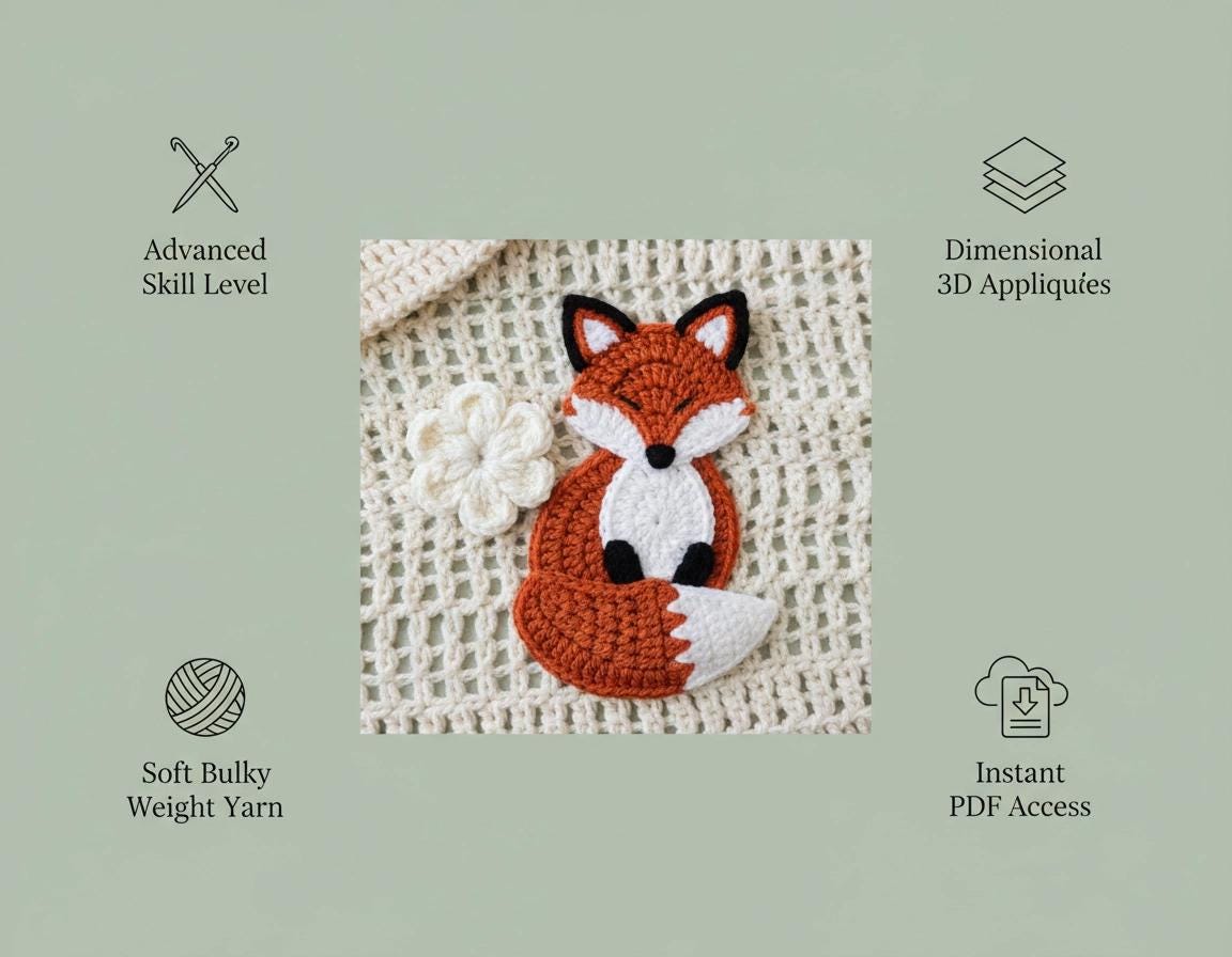 Woodland Friends Baby Blanket Crochet Pattern - Fox Bear Bunny Appliqué PDF - Advanced Instant Download