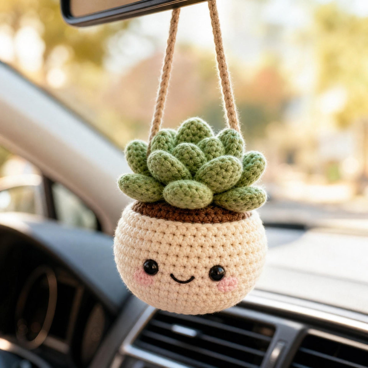 Beginner Crochet Pattern: Hanging Car Succulent Amigurumi – Easy Plant Charm (PDF Download)