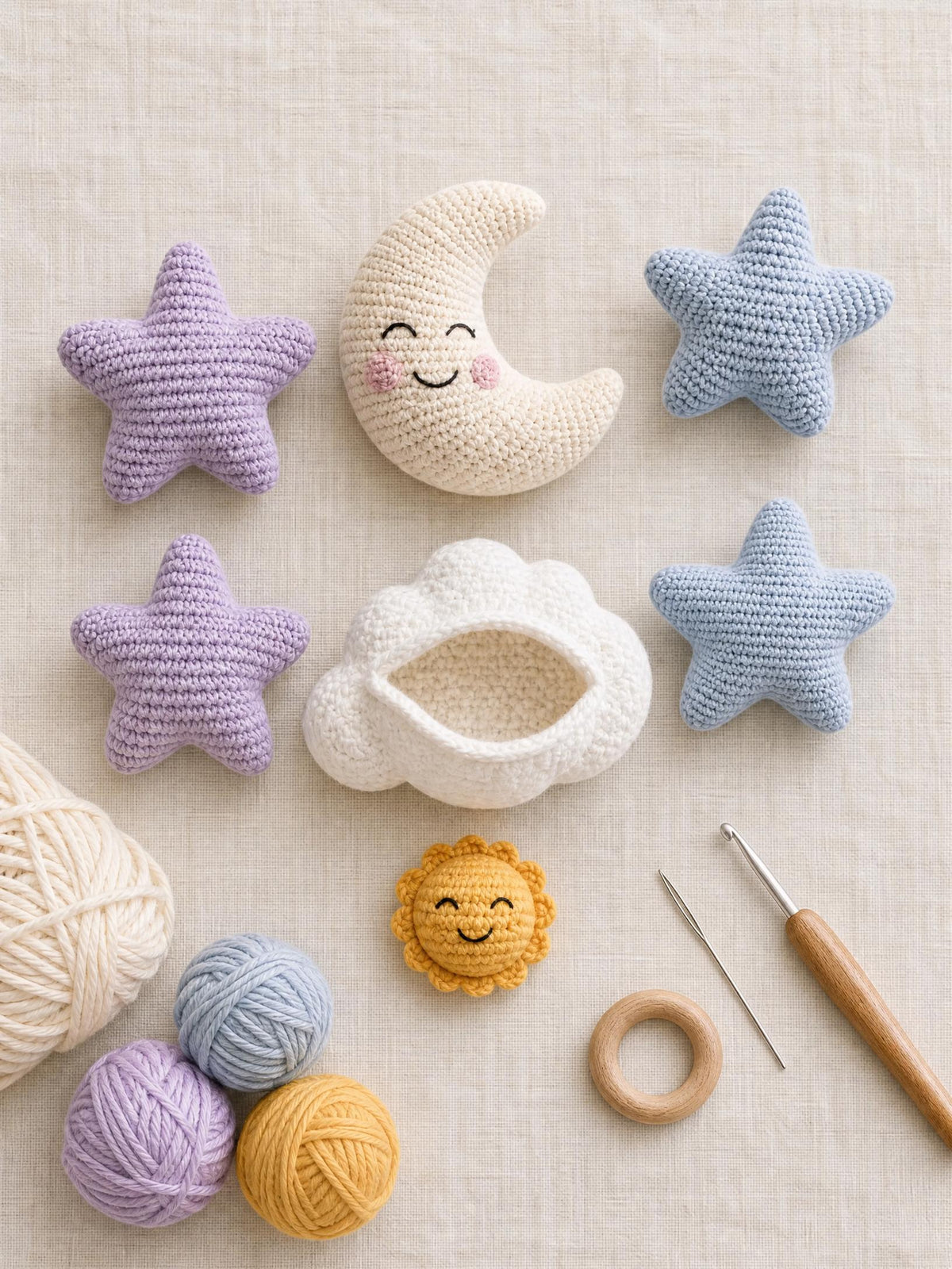 Celestial Crochet Mobile Pattern, Moon Star Cloud Nursery Decor (PDF Download)