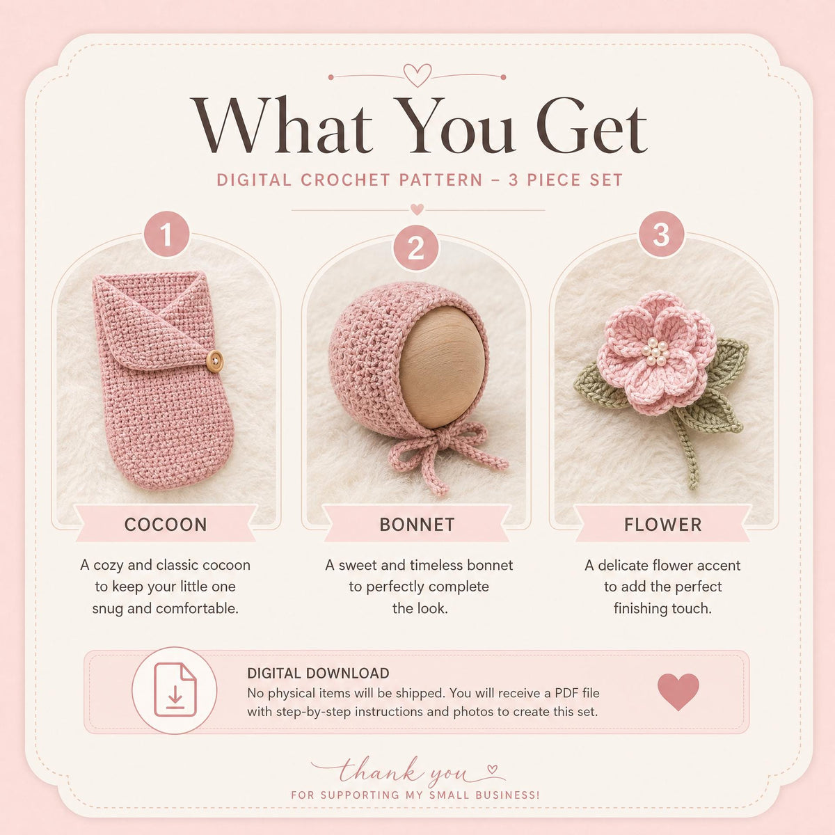 Rose Petal Newborn Crochet Cocoon and Bonnet Pattern (PDF Download)