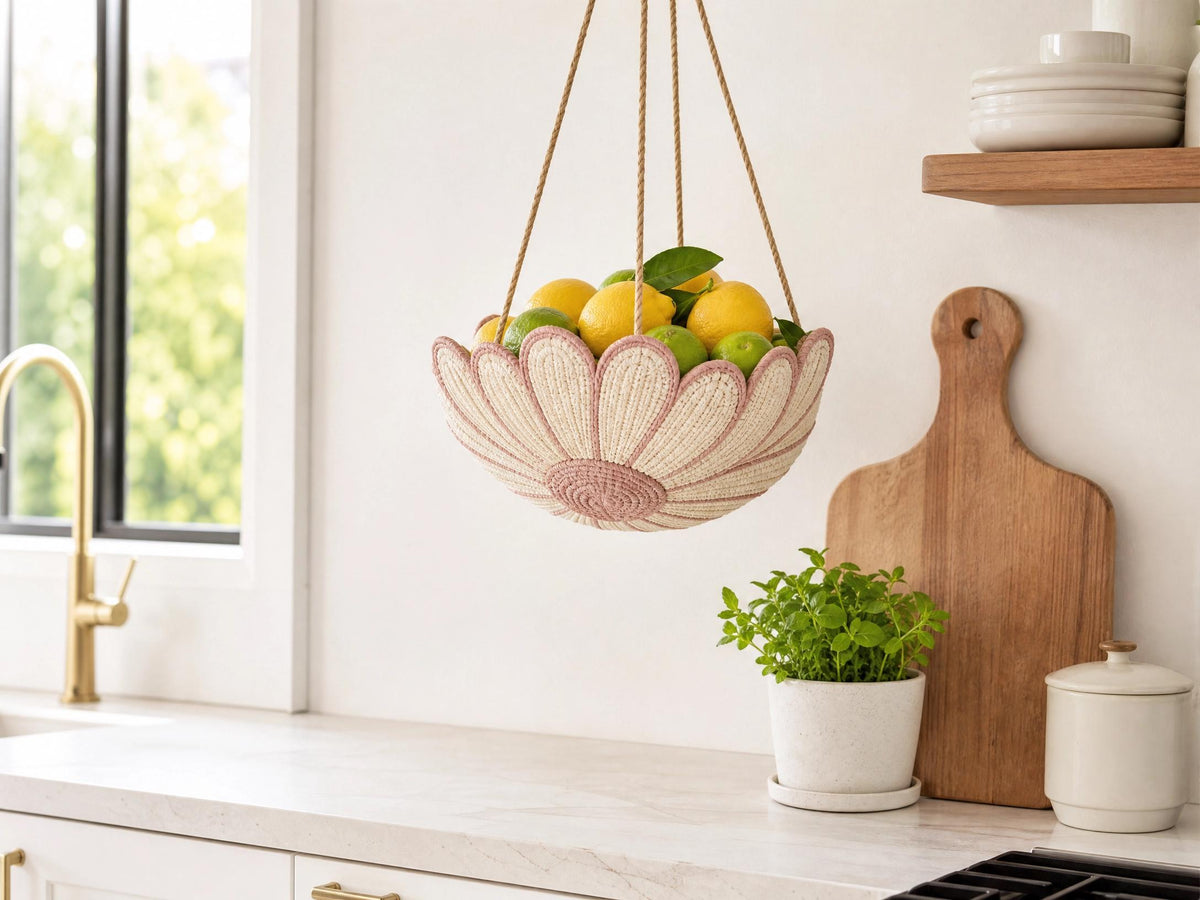 Daisy Hanging Basket Crochet Pattern | Flower Fruit Basket Wall Pouch PDF