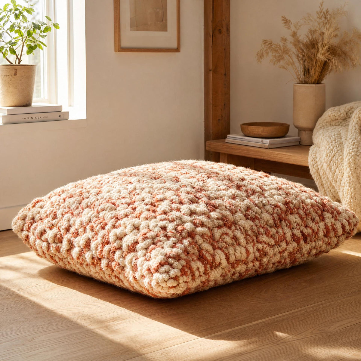 Terracotta Cloud Floor Pouf Crochet Pattern | Beginner Bouclé Home Decor (PDF Download)