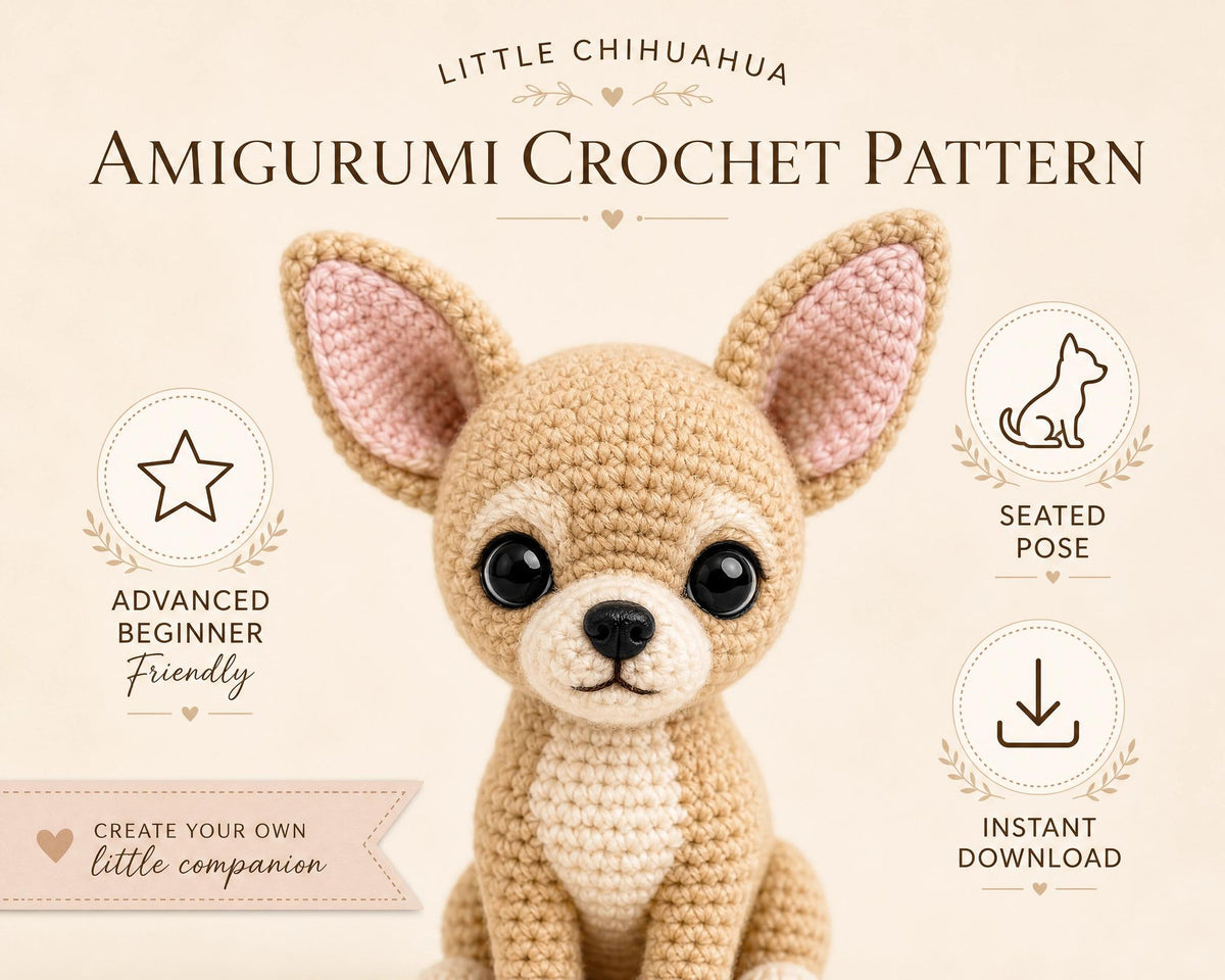Little Chihuahua Amigurumi Crochet Pattern | Sitting Puppy Plushie PDF (Instant Download)