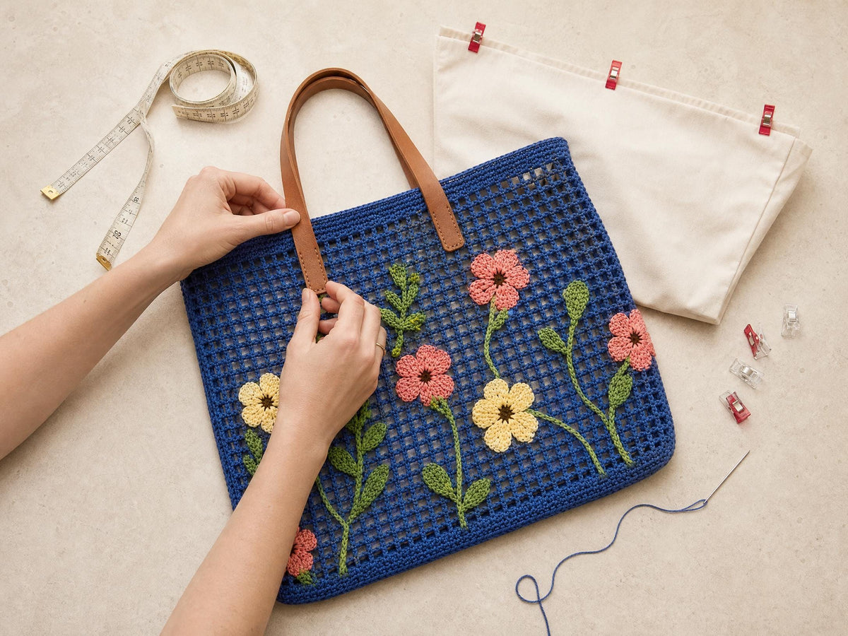 Floral Filet Crochet Tote Bag Pattern PDF | Beginner Mesh Market Bag | Flower Appliqué Purse | Instant Digital Download