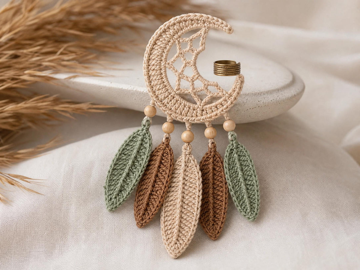 Bohemian Dreamcatcher Ear Cuff Crochet Pattern – Intermediate PDF Tutorial (Instant Download)