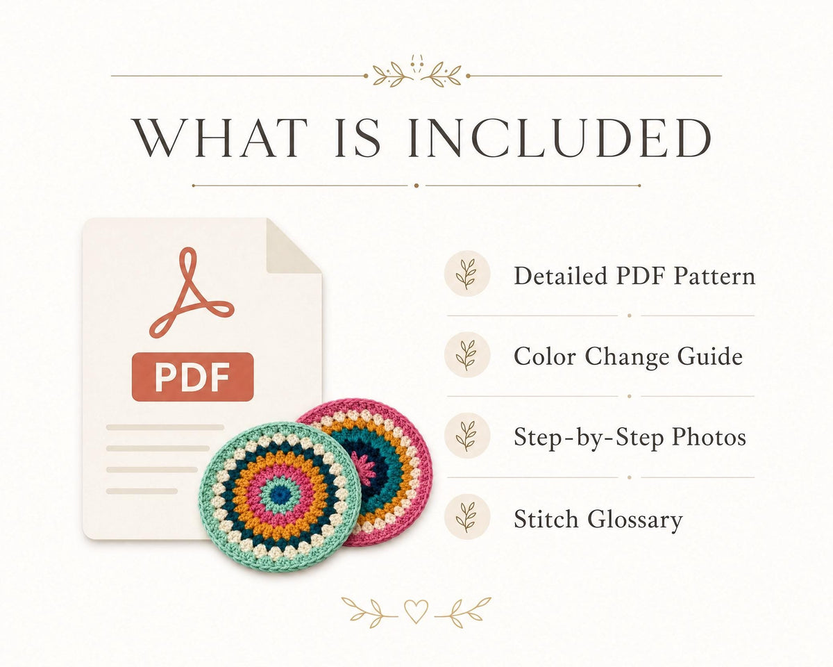 Crochet Coaster Pattern PDF | Sunburst Mandala Coasters | Boho Home Decor | Instant Download