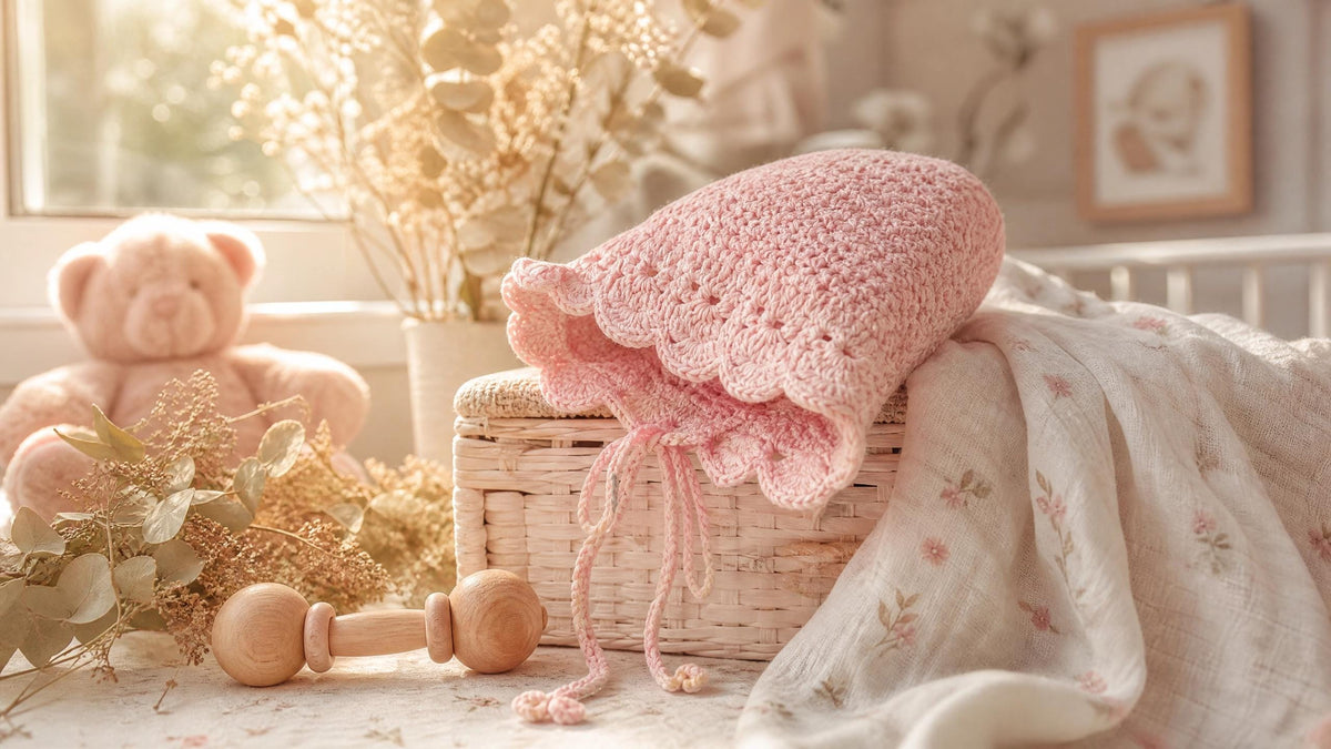 Crochet Baby Bonnet Pattern, Scallop Sun Hat, Newborn Crochet PDF (Instant Download)