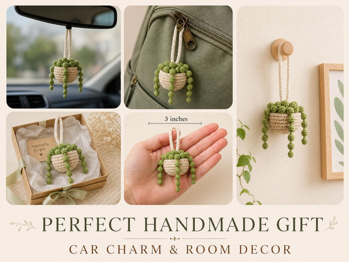 Crochet String of Pearls Car Charm Pattern | Beginner Friendly Hanging Planter (Digital Download)