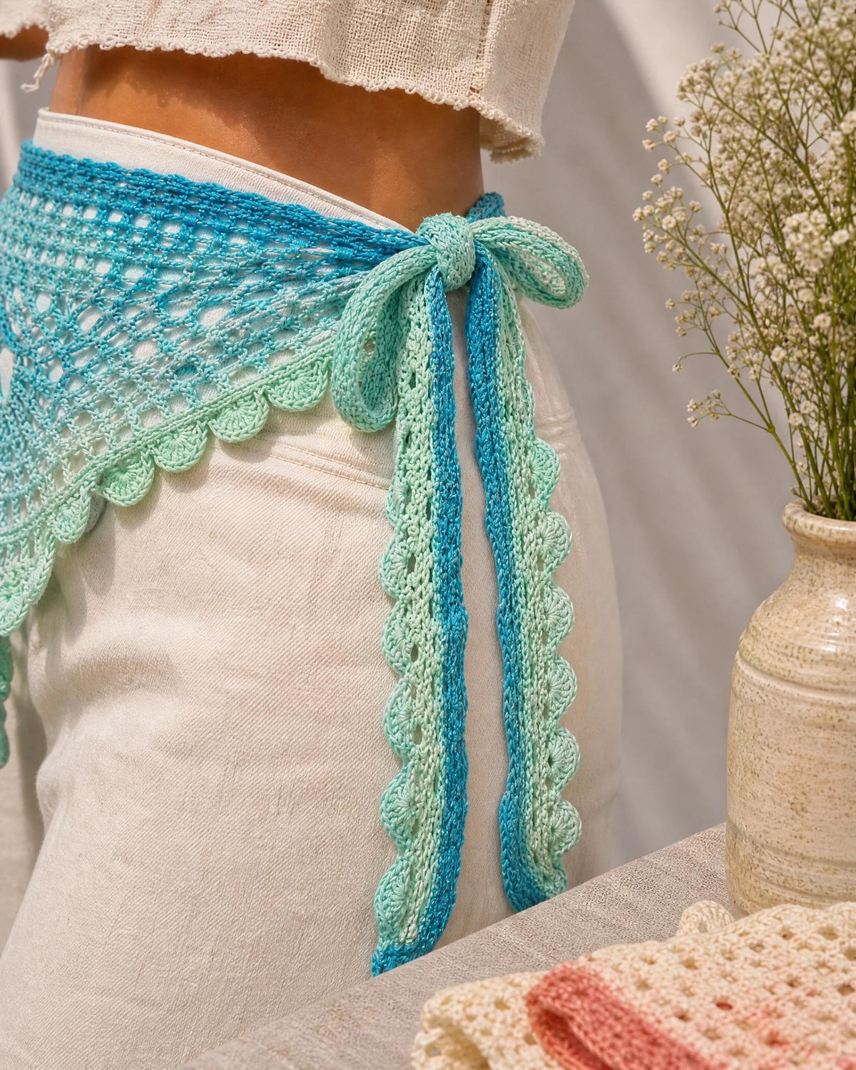 Coastal Lace Crochet Bandana Pattern | Beginner Triangle Wrap (PDF Download)