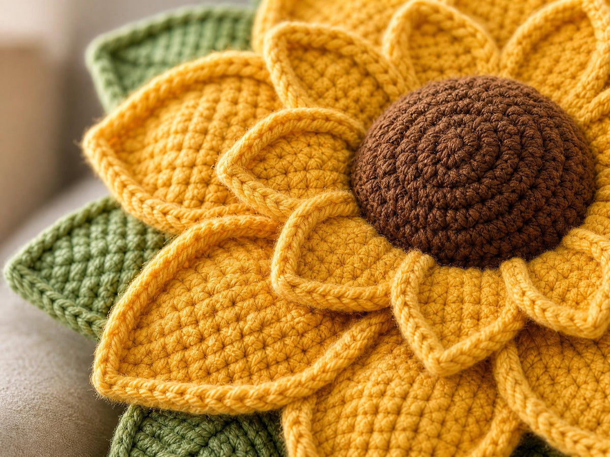 Crochet Sunflower Pillow Pattern | 3D Layered Flower Cushion Tutorial (PDF)