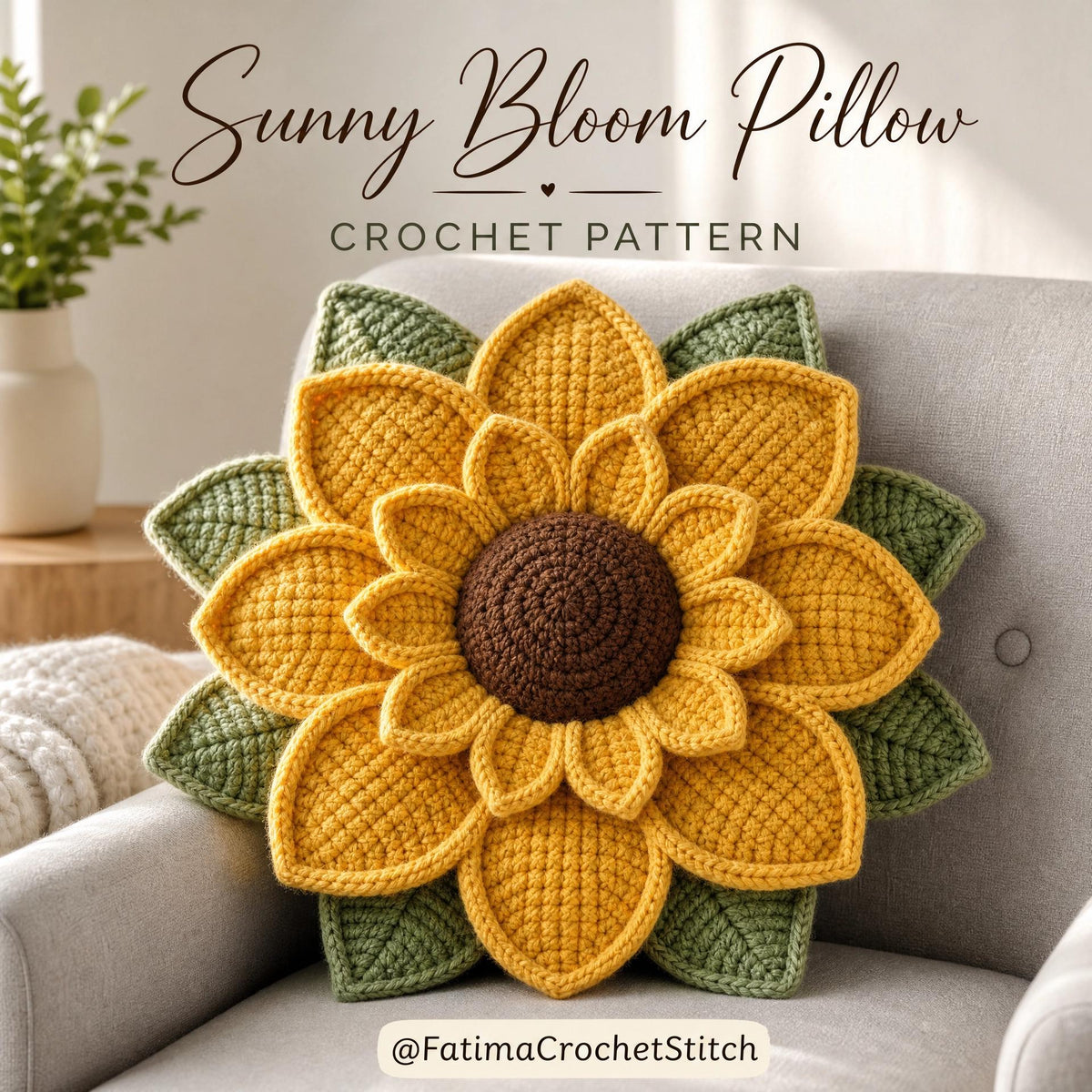 Crochet Sunflower Pillow Pattern | 3D Layered Flower Cushion Tutorial (PDF)