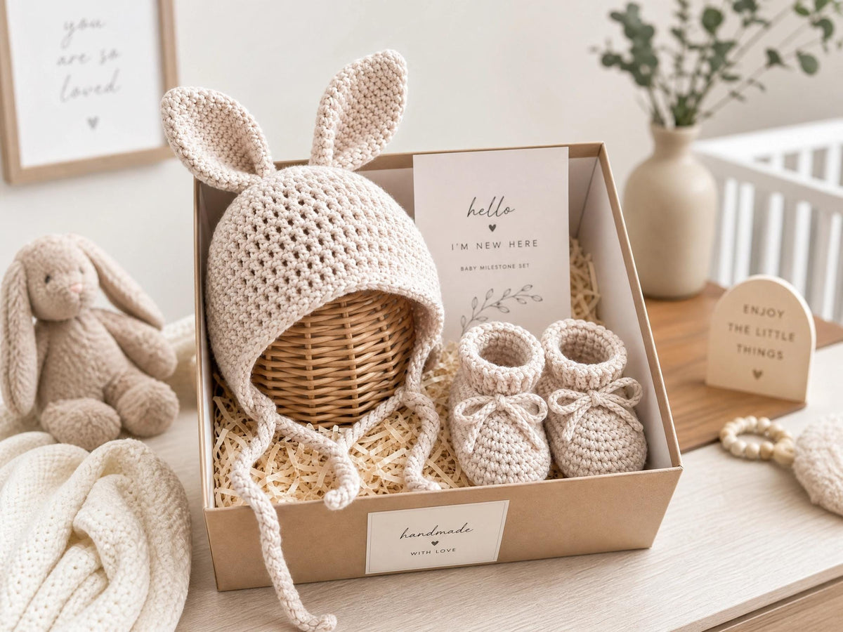 Bunny Baby Bonnet Booties Crochet Pattern, Newborn Photo Prop, Beginner PDF