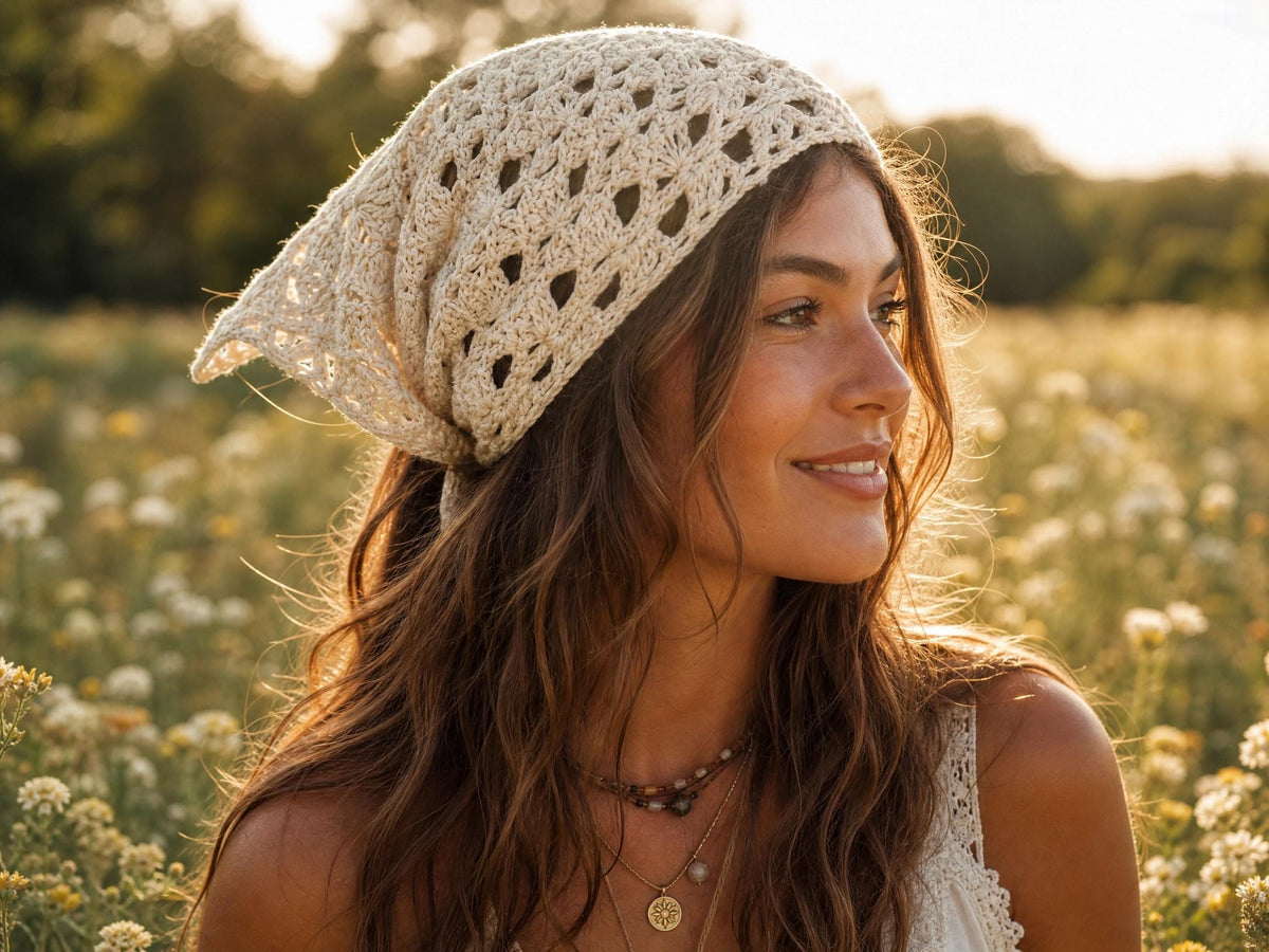 Wanderlust V-Stitch Triangle Bandana Crochet Pattern | Beginner Head Scarf (PDF Download)