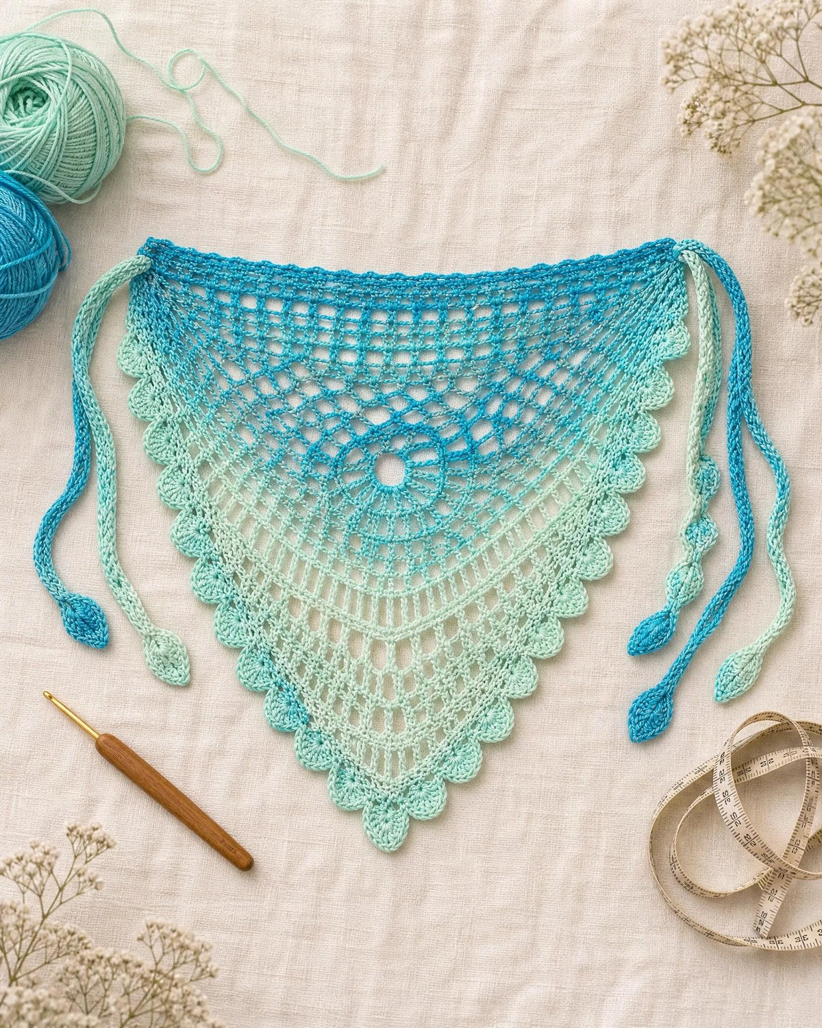 Coastal Lace Crochet Bandana Pattern | Beginner Triangle Wrap (PDF Download)